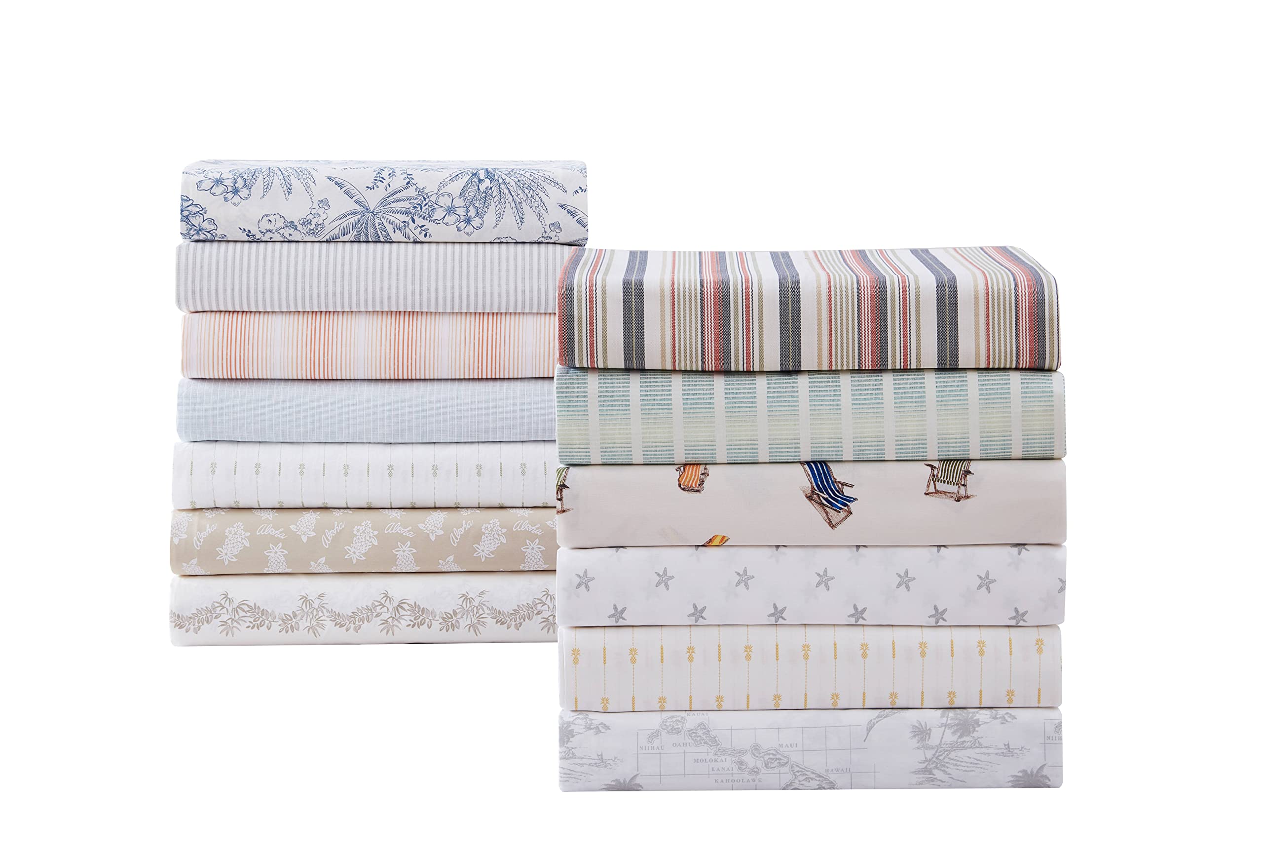 Tommy Bahama Queen Cotton Percale Bedsheet Set - Crisp & Cool Stylish Bedding with Beach Chairs Design - Perfect for Summer Nights & Coastal Themed Bedrooms