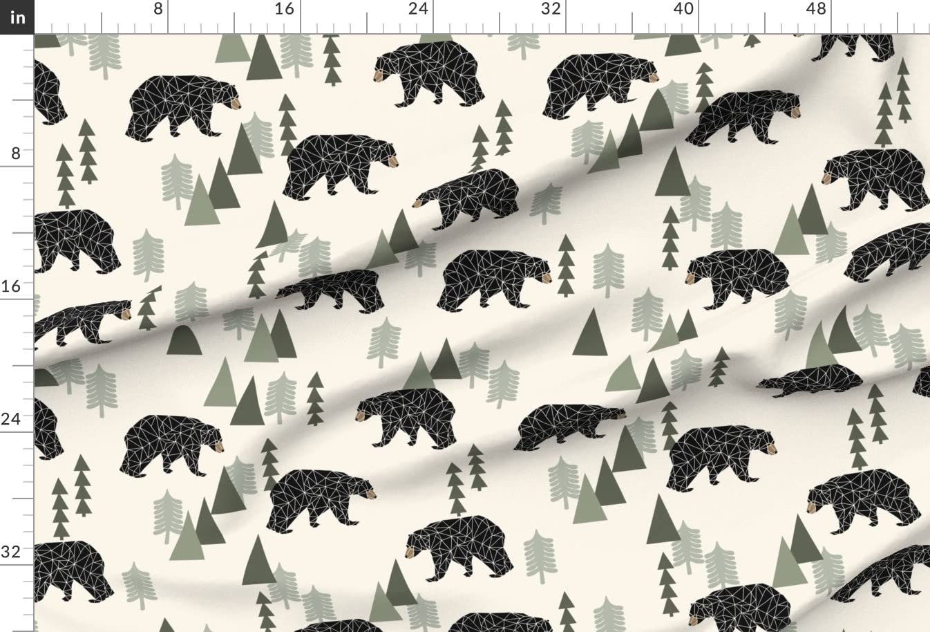 Forest Bear Cream Green Neutral Nursery Boys Mountain Woodland Printed Velvet Fabric by The Yard - Spoonflower Upholstery Fabric for Home Decor, Apparel & DIY Projects - Perfect for Nursery Curtains, Throw Pillows & Kids Clothing