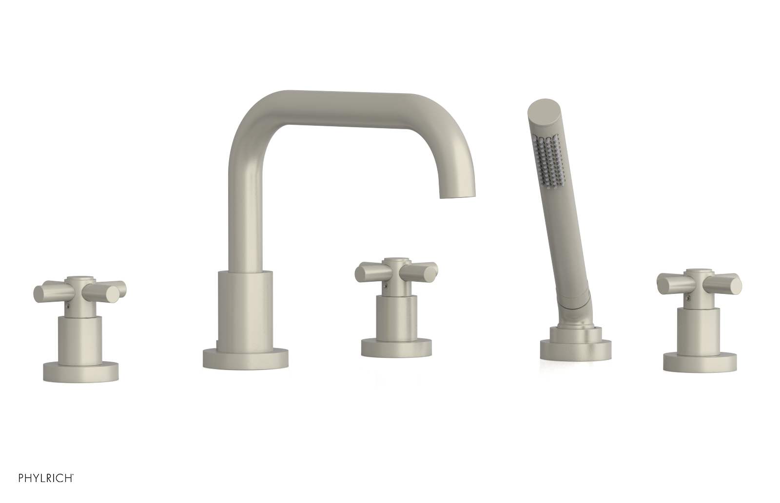 Premium Deck Mount Tub Faucet with Hand Shower - D2136D1 Tubular Cross Handles for Bathroom Sink & Bathtub | Perfect for Modern Home Renovation & Spa-Like Bathing Experience