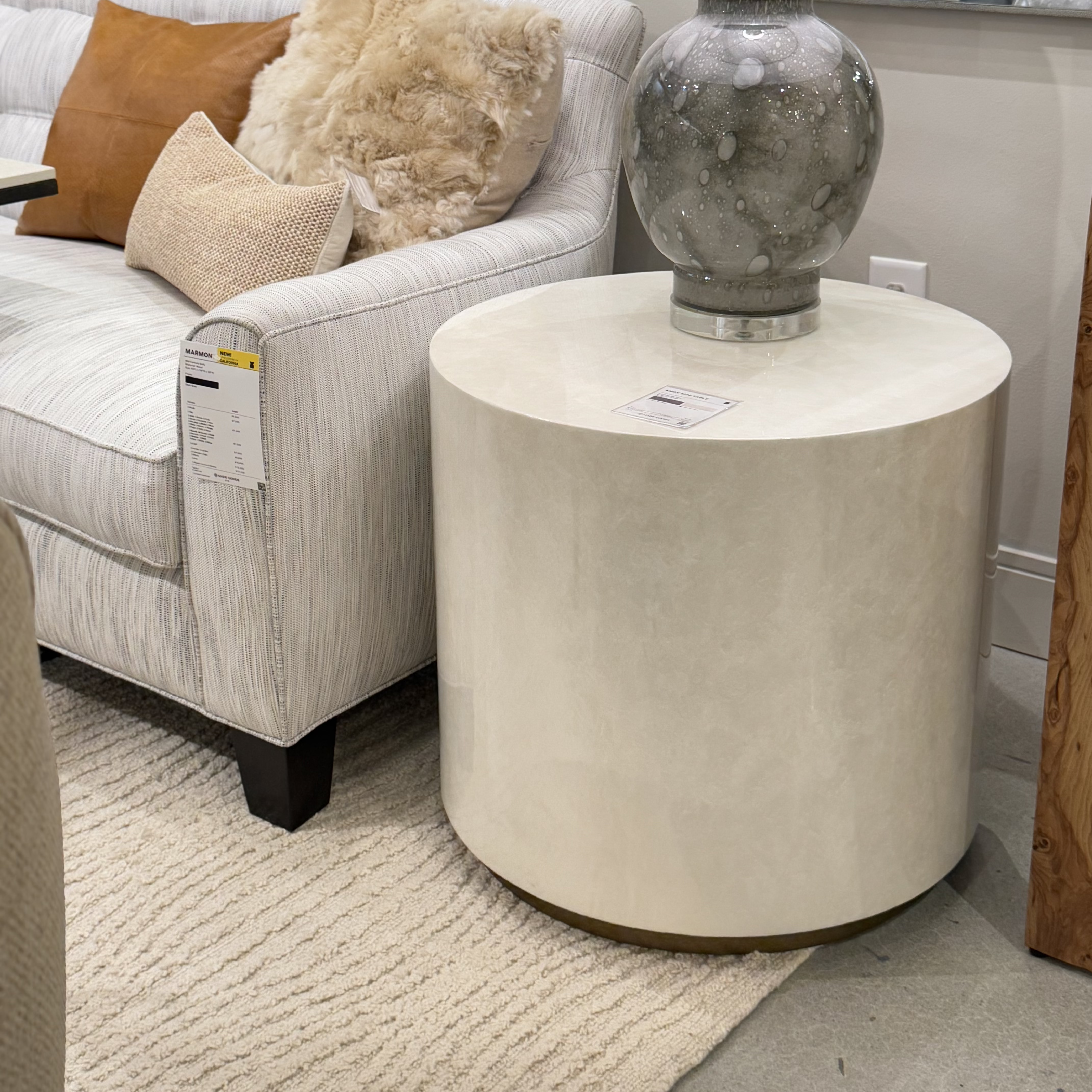 Knox White Burl Resin Side Table - Modern End Table for Living Room, Bedroom & Office - Small Accent Table with Natural Wood Grain Look