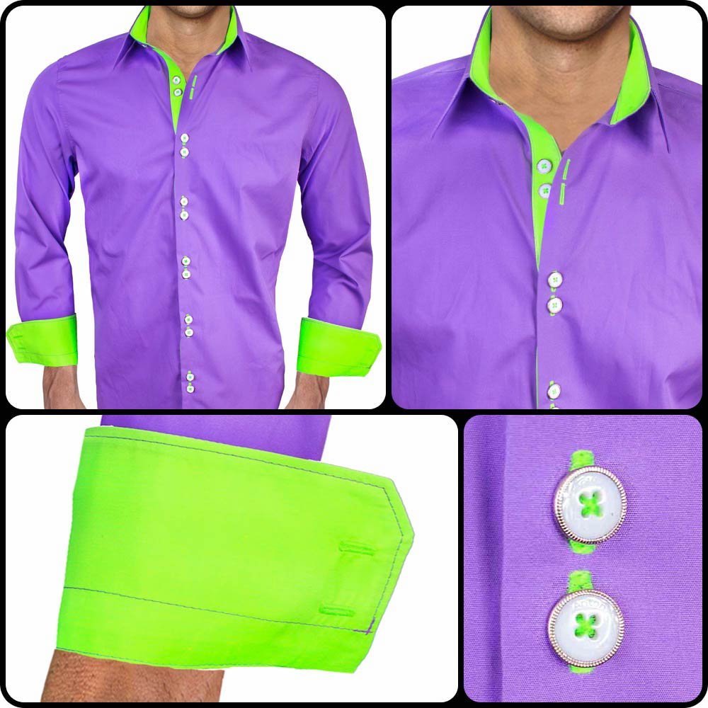Stylish Purple and Neon Green Designer Dress Shirts for Men | Premium Quality Made in USA | Perfect for Business Meetings, Parties & Special Occasions