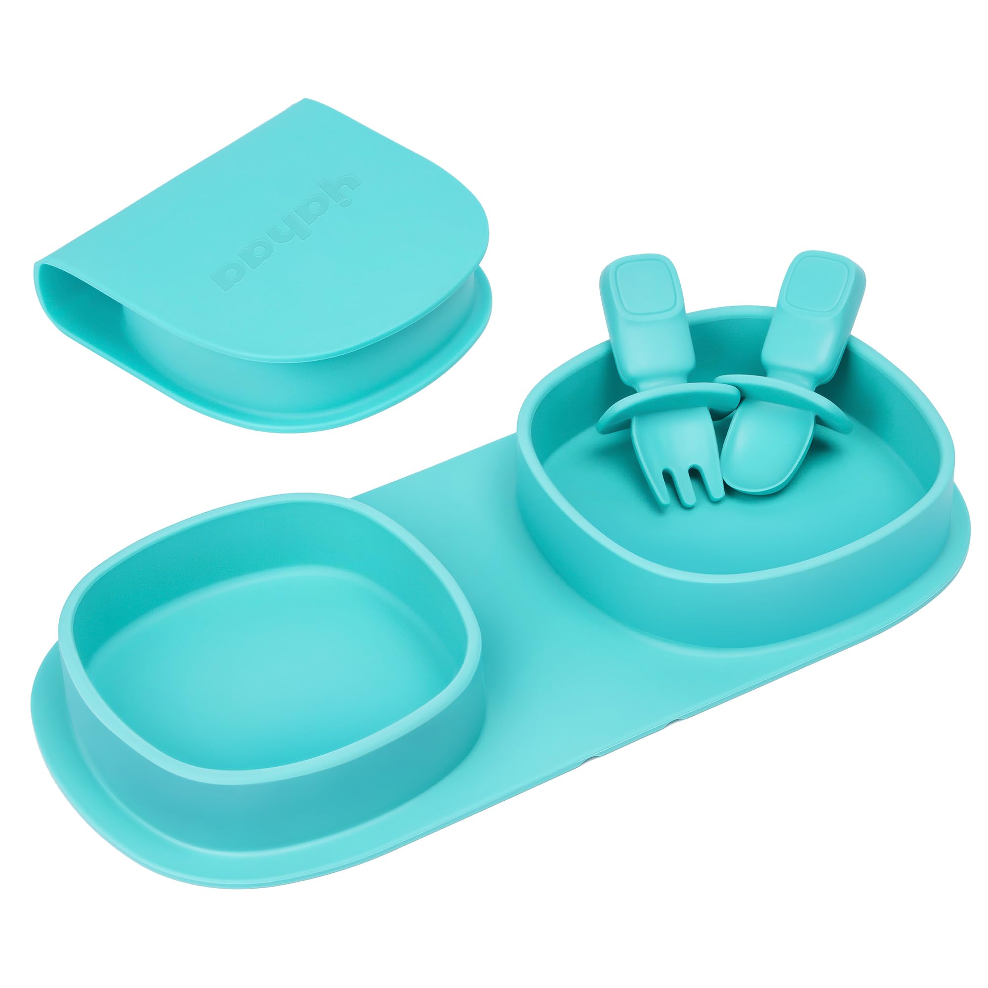 Foldable Silicone Baby Plates with Forks & Spoons - BPA Free Travel Essentials for Toddlers 6+ Months | Self Feeding, Portable & Safe for On-the-Go Meals, Airplane, Car Trips & Outdoor Dining