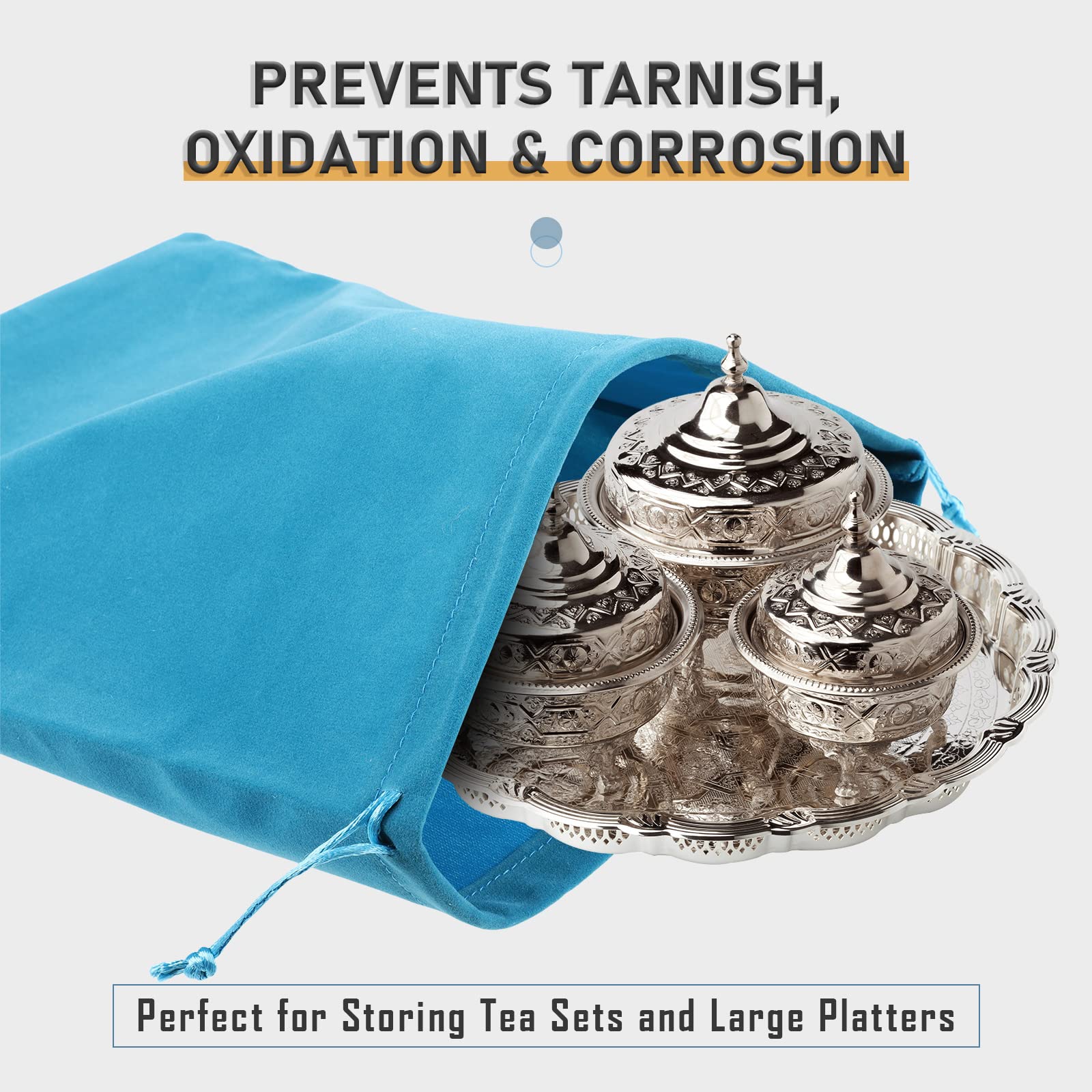 10 Pack Anti-Tarnish Silver Storage Bags - 9x11.8 Inch Jewelry & Silverware Protection Pouches for Silver, Flatware, Silverplate | Tarnish-Free Fabric Cloth Bags (Blue) | Perfect for Jewelry Organizers, Travel Storage & Silverware Protection