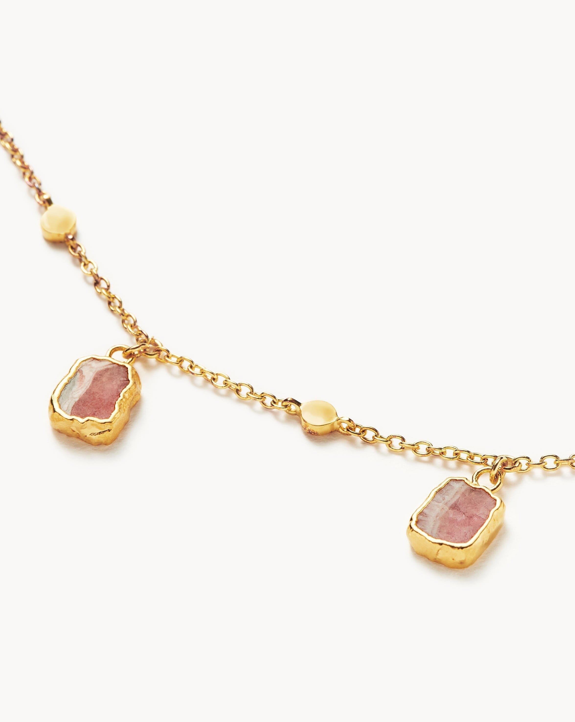 Lena Charm Choker Necklace - 18k Gold Plated Rose Gold & Rhodochrosite Stone - Elegant Layering Jewelry for Women, Perfect for Date Night & Special Occasions