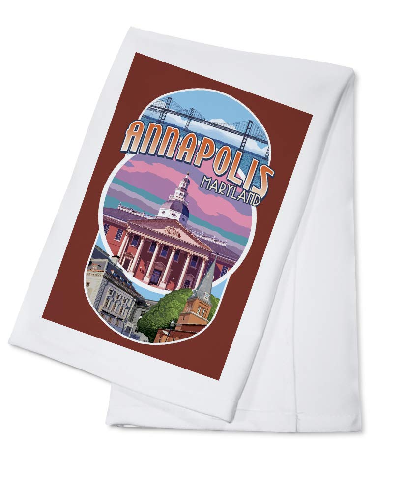 Annapolis Maryland Montage Contour 100% Cotton Tea Towel - Decorative Hand Towel for Kitchen & Home | Dish Drying, Gift Giving, Farmhouse Decor