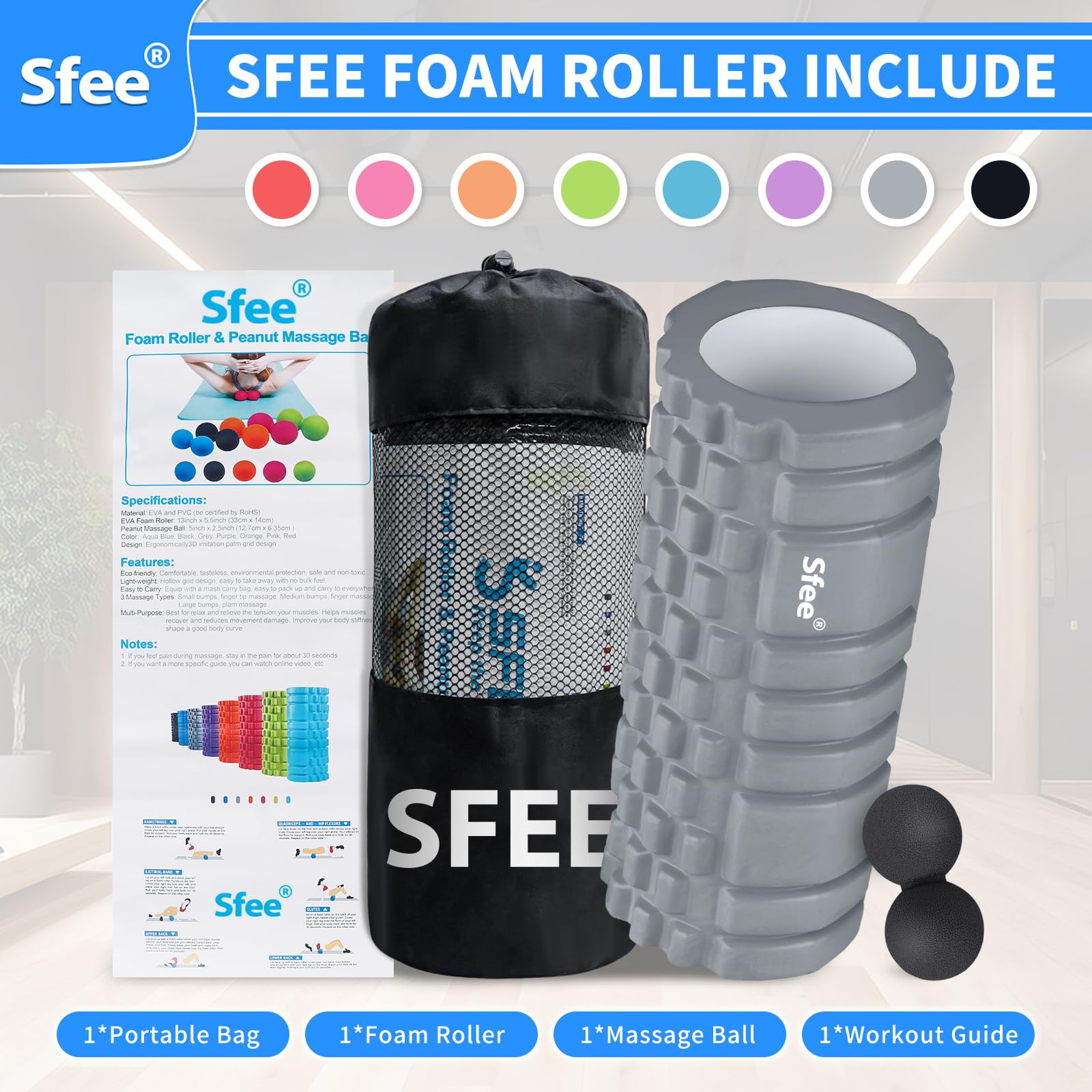 High-Density EVA Foam Roller Set with Massage Ball - 13
