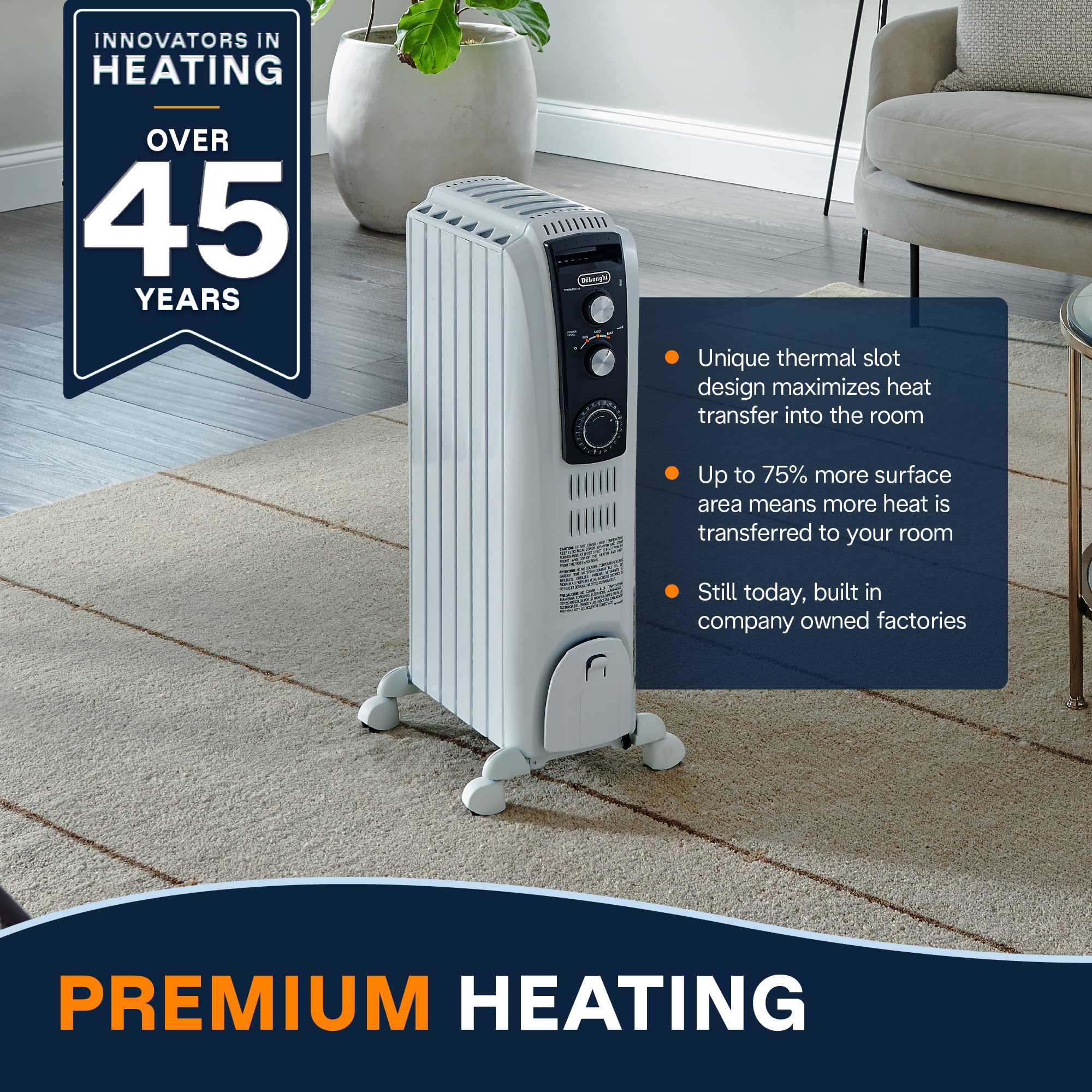 De'Longhi TRD40615T 1500W Oil Filled Radiator Heater - Portable Electric Space Heater with Programmable Timer & Safety Features for Bedroom, Office, Living Room | Indoor Room Heater for Winter Home Heating