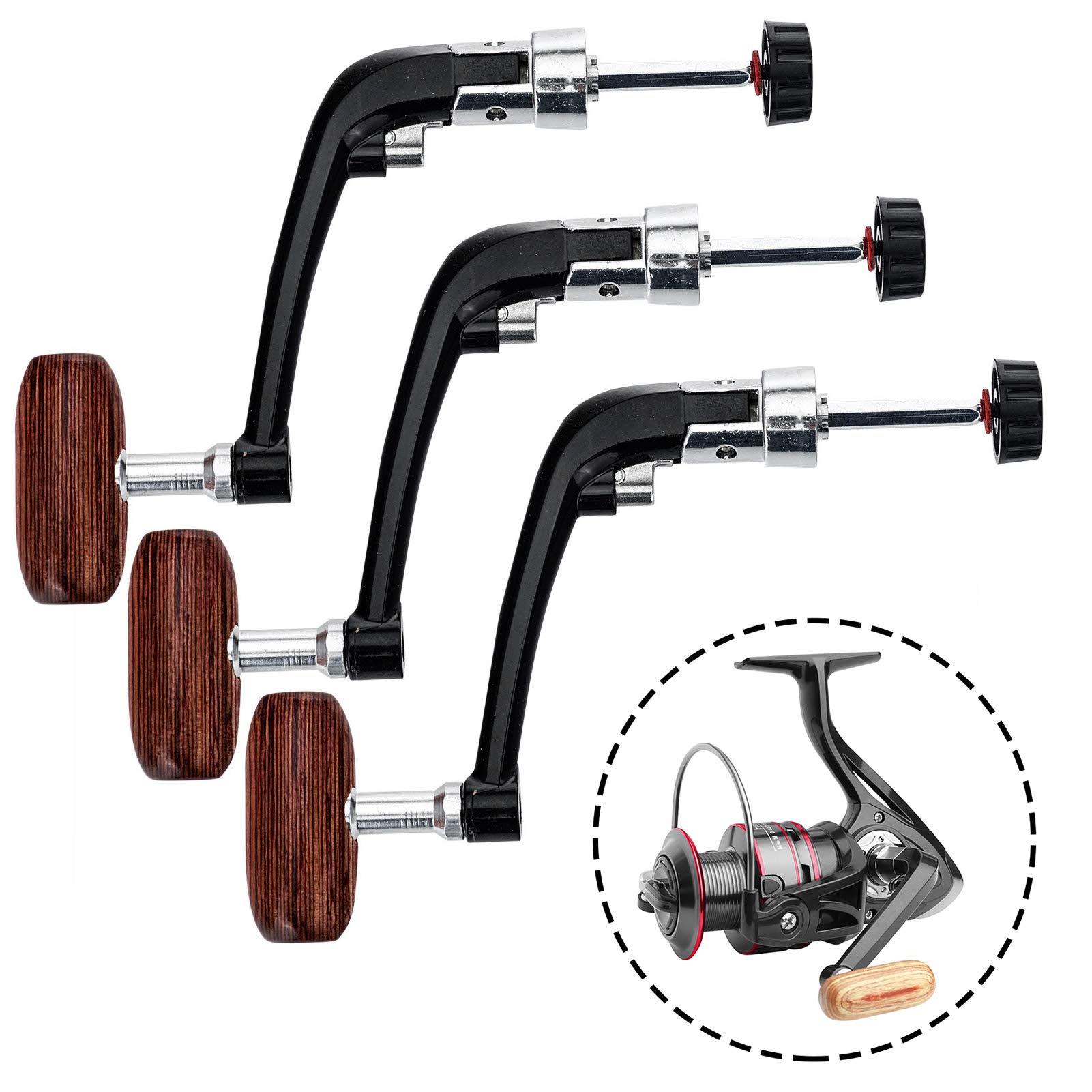 Lixada 3PCS Fishing Reel Power Handle - Foldable Non-Slip Wooden Knob Grip for Spinning Reel Replacement | Perfect for Saltwater & Freshwater Fishing, Ice Fishing, and Boat Fishing Adventures