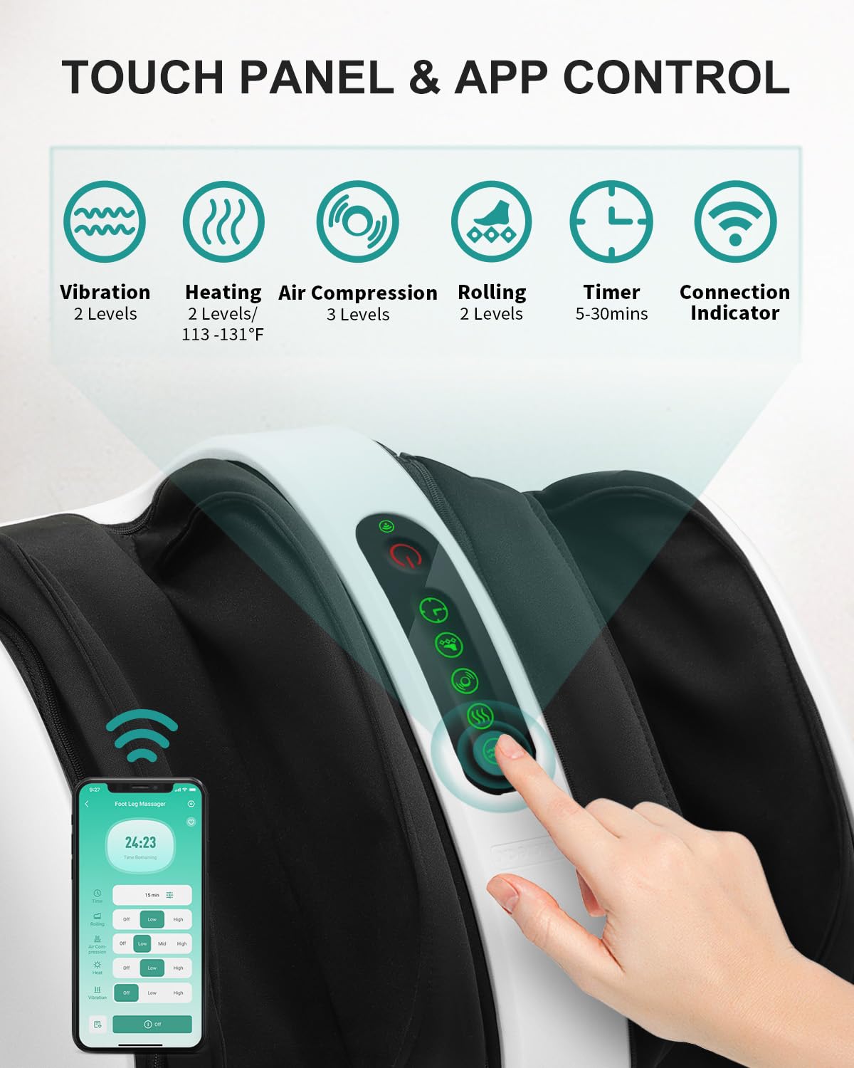 Nekteck Shiatsu Foot Massager with Heat - Electric Deep Kneading & Vibration for Feet, Calf, Arm Pain Relief - Smart APP Control for Muscle Relaxation & Circulation - Perfect for Home, Office Use and Post-Workout Recovery (White)