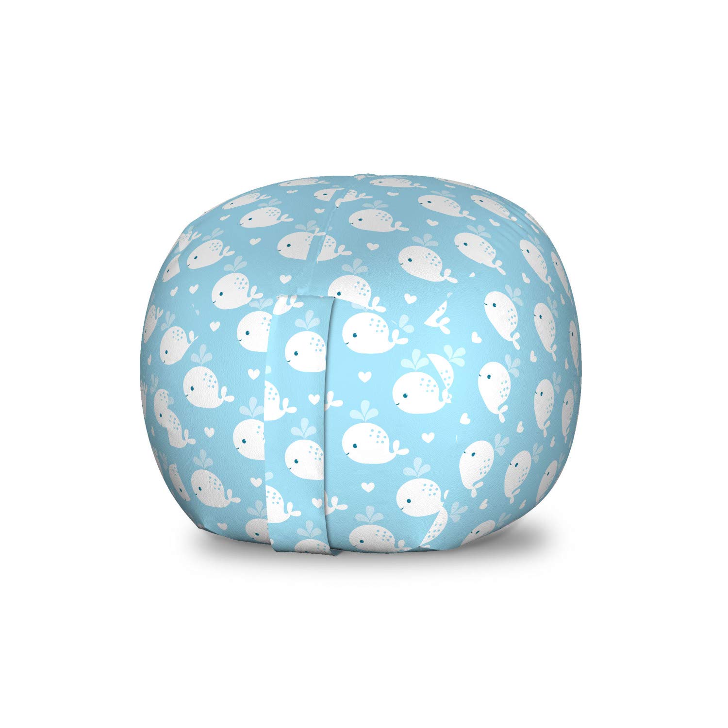 Ambesonne Whale Toy Storage Bag Chair - Marine Animal Themed Washable Organizer with Water Splash & Hearts Design, Small Size in Pale Blue & White - Perfect for Kids' Room, Playroom & Nursery Organization