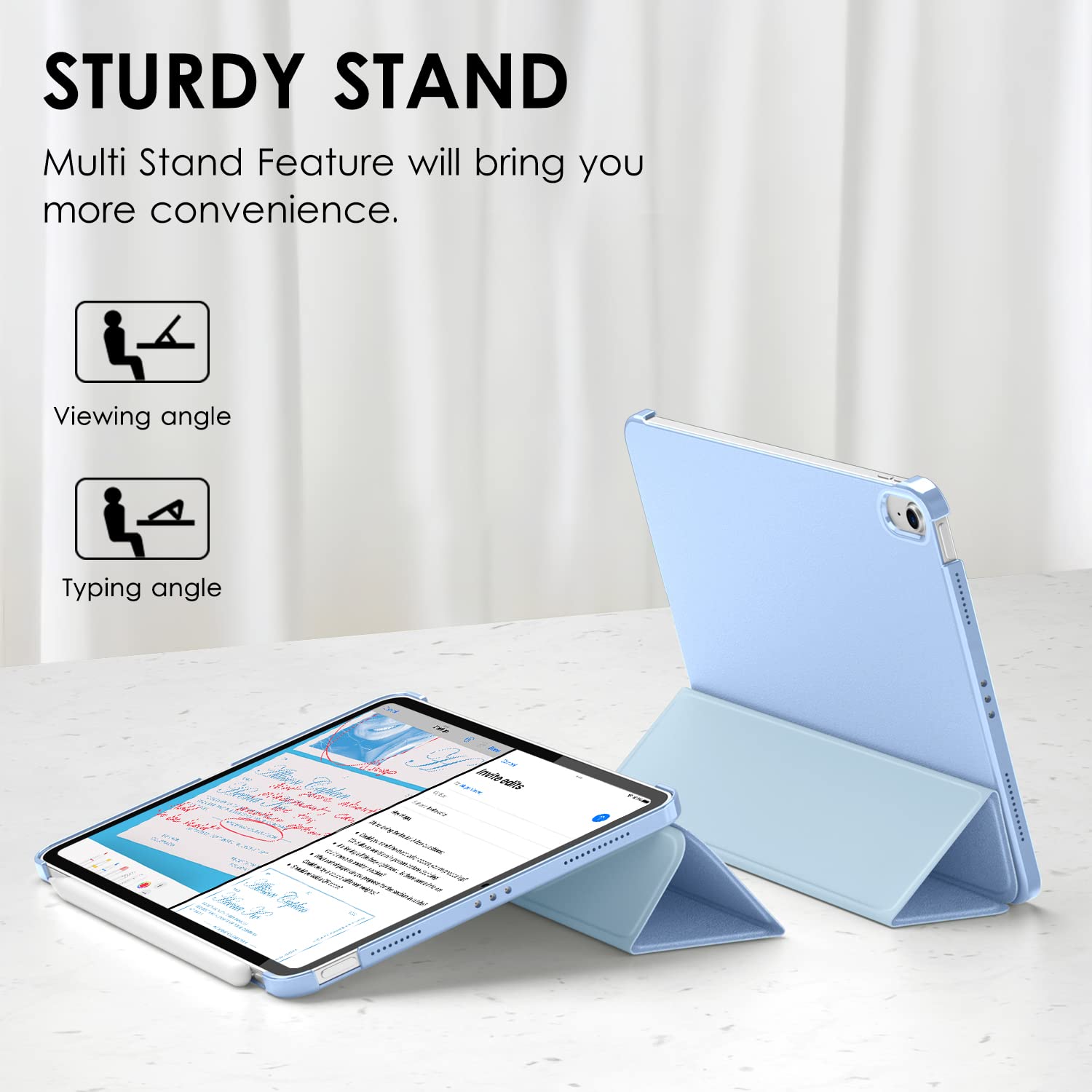 DTTO iPad Air Case 11 inch M2 & 10.9 inch (5th/4th Gen) - Sparkling Hard Back with Sheen Front Cover (2024/2022/2020 Models) - Compatible with 2nd Gen Apple Pencil Charging - Snow Blue - Perfect for Work, School & Travel Protection