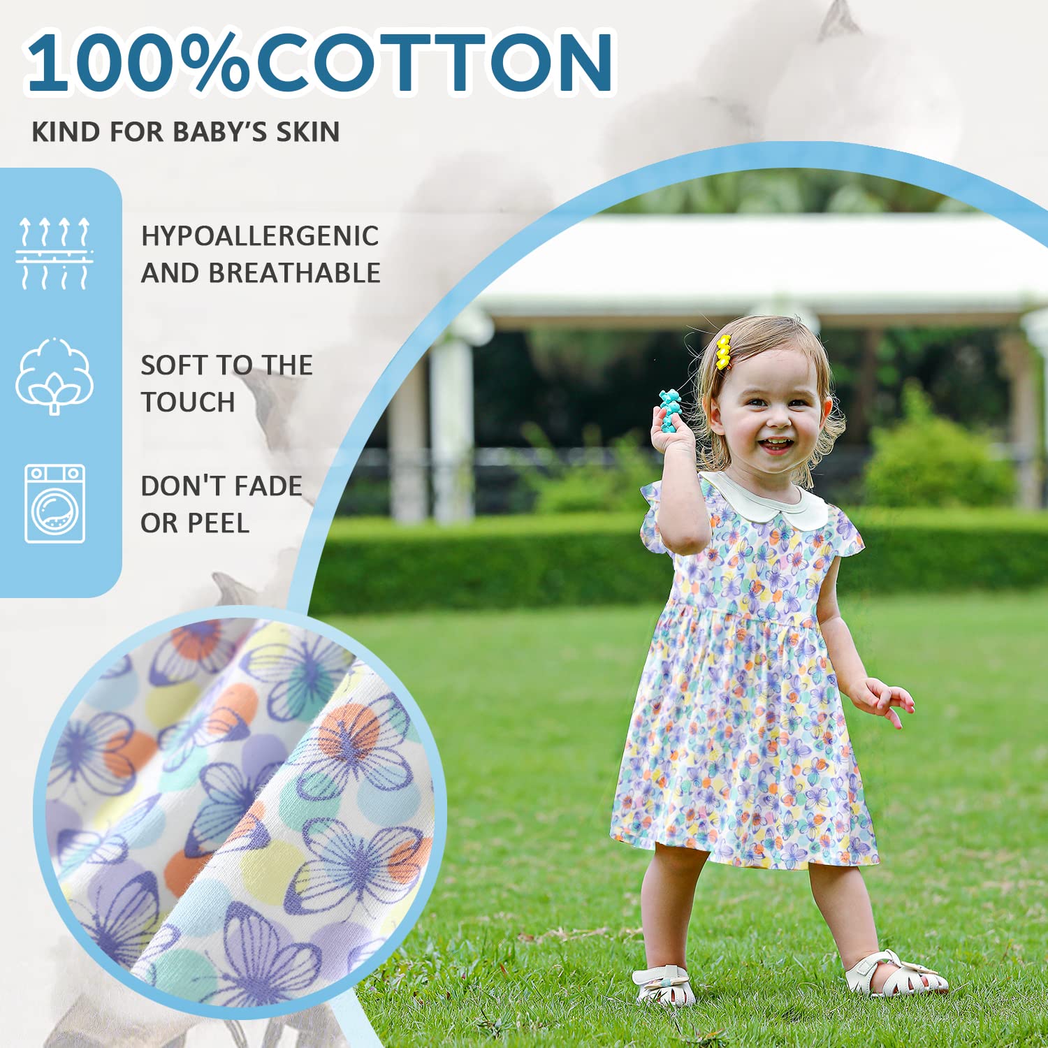 Zanie Kids Baby Girls Summer Dress - 100% Cotton Easter Outfit with Short Sleeves | Perfect for Easter Sunday, Family Photos & Summer Playdates