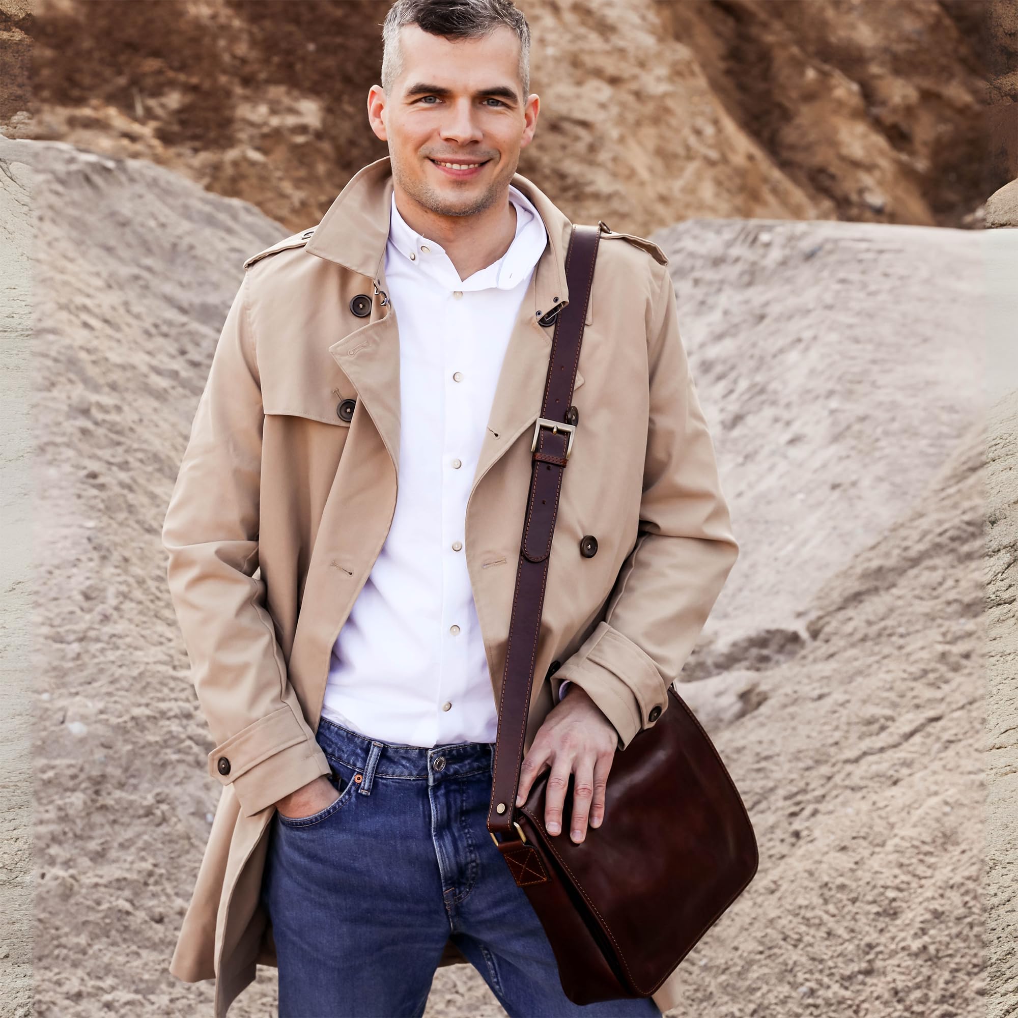 Premium Italian Leather Messenger Bag for Men - Handmade Crossbody Shoulder Bag with Time-Resistant Quality | Perfect for Work, Travel & Daily Commute