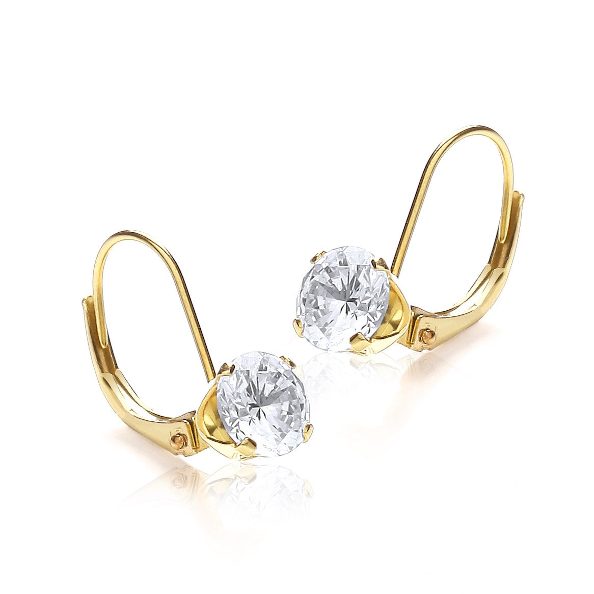 Carissima Gold 9ct Yellow Gold 6mm Round Cubic Zirconia Drop Earrings for Women - Elegant Dangling Earrings for Parties, Weddings & Special Occasions