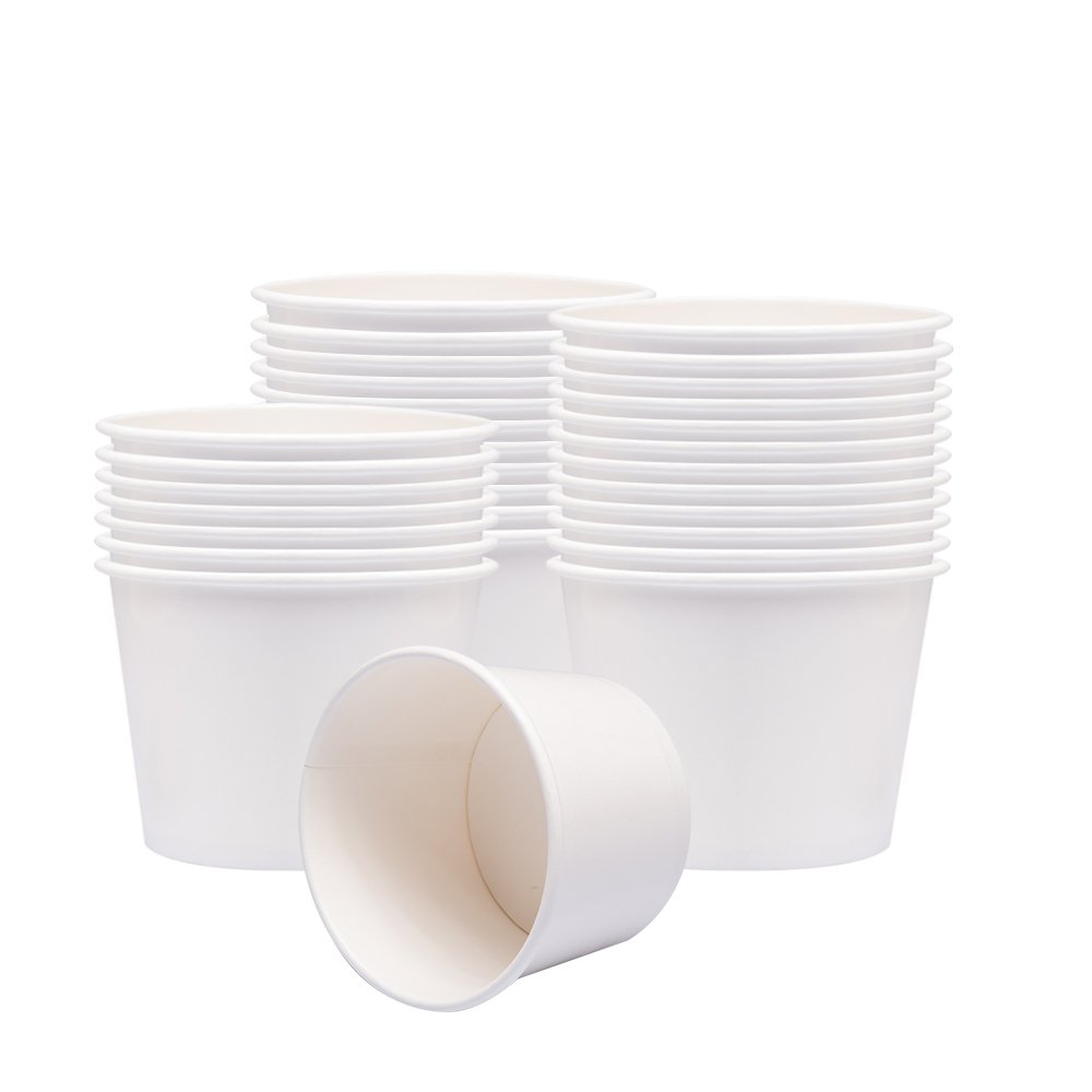 Eco-Friendly 12 oz Paper Ice Cream & Soup Cups with Lids - 40 Pack White Disposable Containers for Parties, Catering & Takeout
