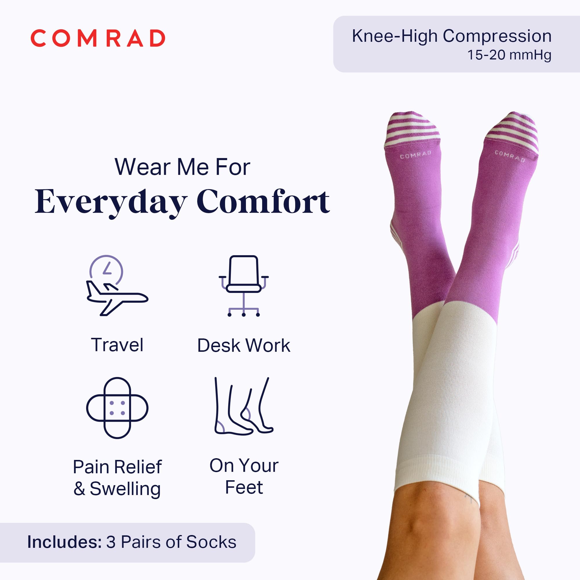 Comrad CloudCotton Knee High Compression Socks 15-20mmHg - Breathable Combed Cotton Support Socks for Women & Men - Perfect for Running, Travel & Circulation Support