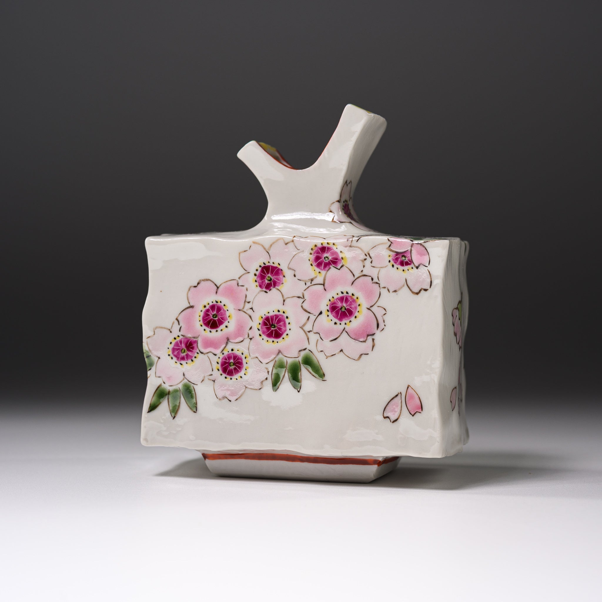 Kutani Ware Cherry Blossom Vase with Wooden Box - Japanese Porcelain Flower Vase for Home Decor, Wedding Gift & Spring Table Centerpiece