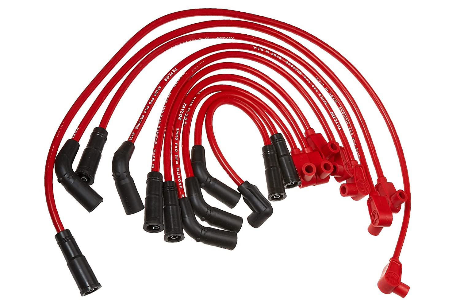 Taylor Cable 74227 Spiro-Pro Red High Performance Spark Plug Wire Set - Compatible with Ford, Chevy, Dodge - Ideal for Racing, Hot Rods & Engine Upgrades