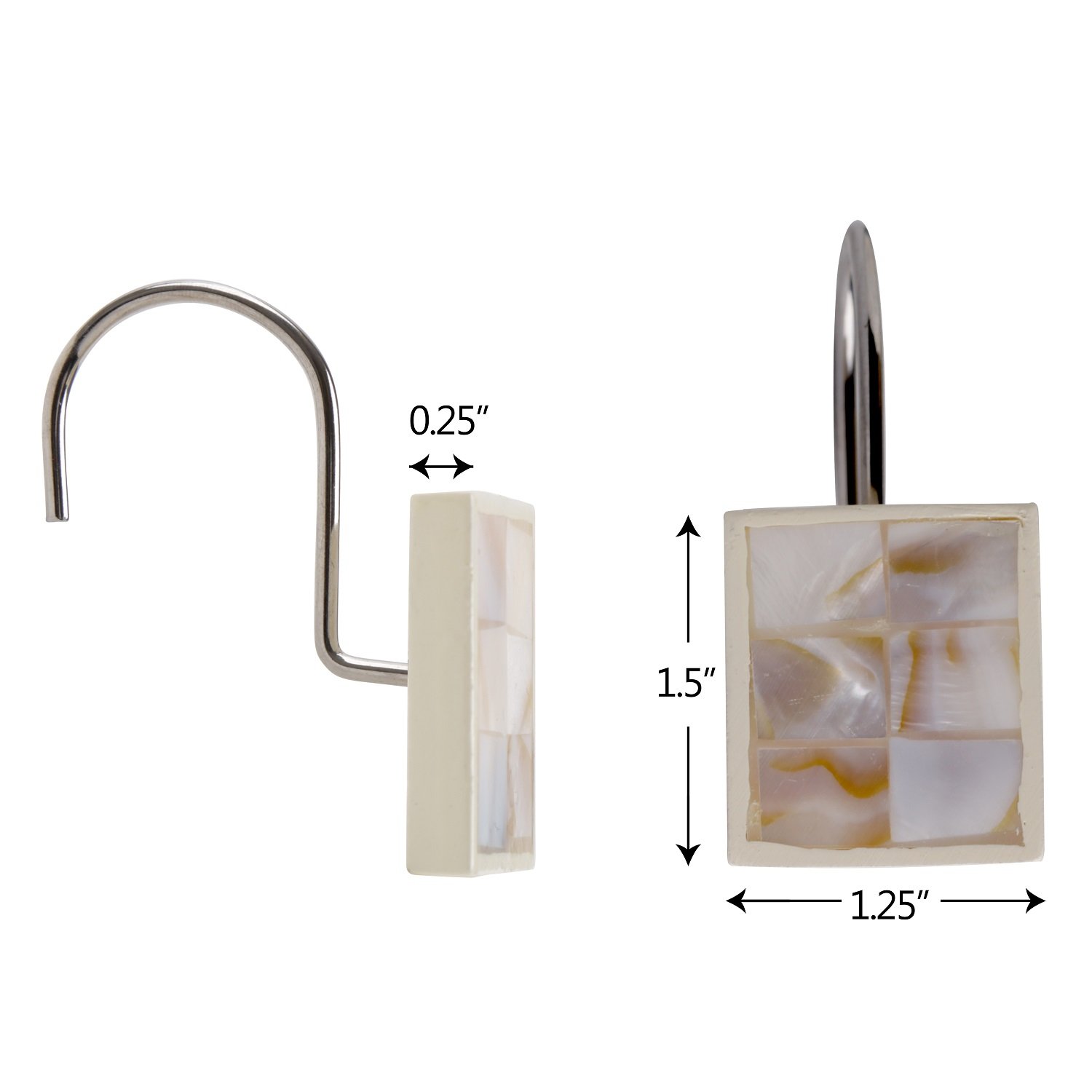 Milano Decorative Shower Curtain Hooks - Set of 12 Modern Mother of Pearl Bathroom Shower Rings - Elegant Shower Curtain Hooks for Bathroom Decor - Perfect for Spa-Like Showers and Luxury Bathroom Upgrades