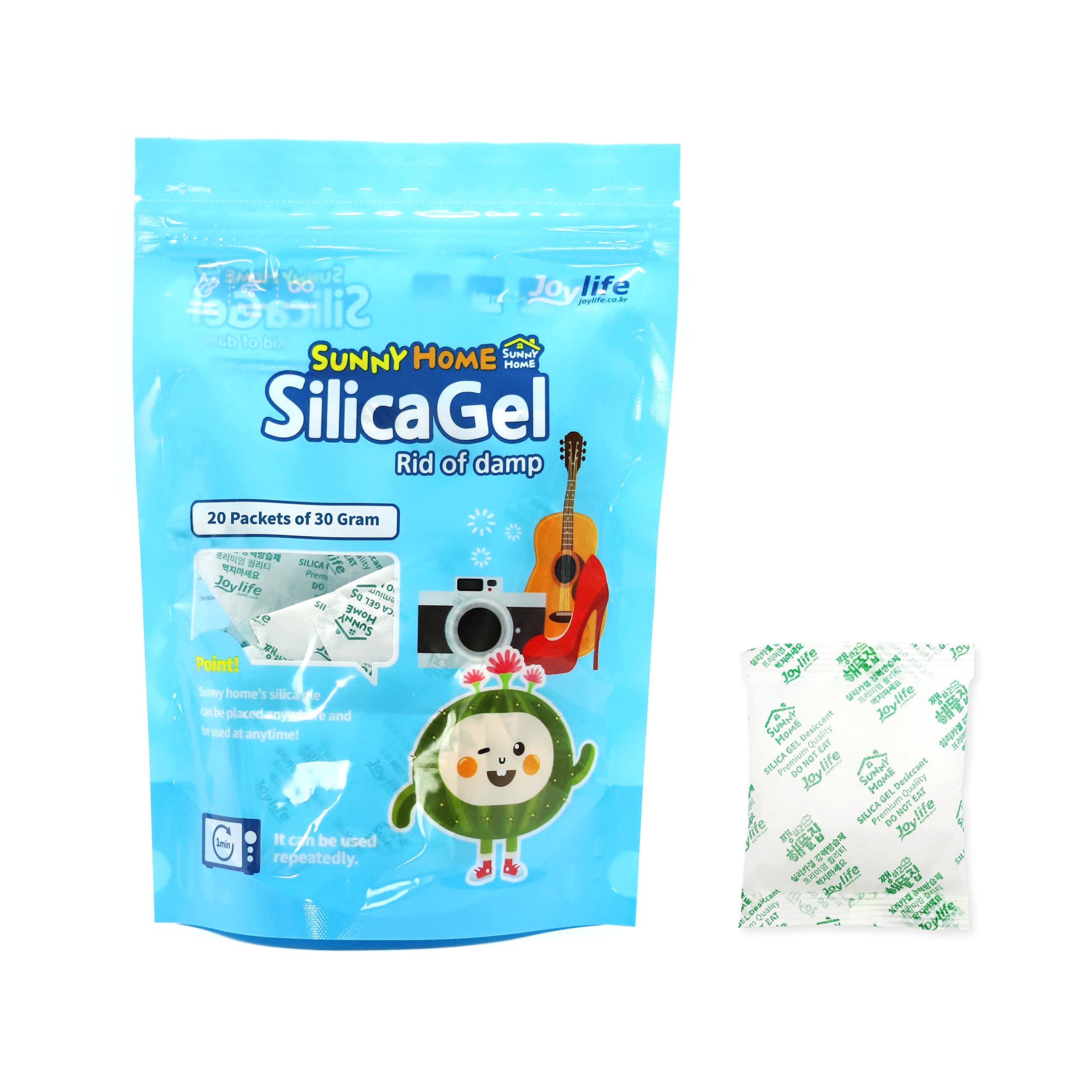 Sunny Home Pure White Silica Gel 30g - 20 Pack (Food Grade) | Rechargeable Desiccant & Moisture Absorber for Food Storage, Razors, Electronics, Fabric & Accessories | Ideal for Kitchen, Bathroom, Closet & Travel Use