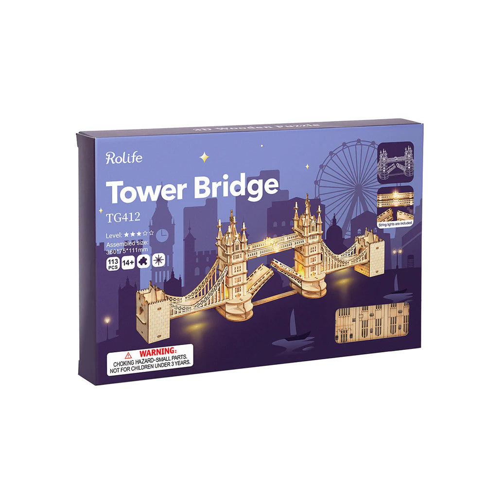 ROBOTIME Tower Bridge DIY 3D Wooden Model Kit - London Landmark Building Toy for Adults & Teens - Perfect for Home Decoration, Gift, and STEM Learning