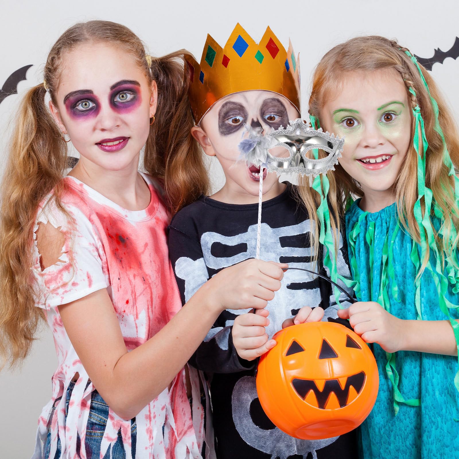STOBOK 3-Piece Halloween Masks on Sticks - Plastic Feather Masquerade Masks for Halloween, Carnival, Party, Prom, Ball & Costume Events | Perfect for Dress-Up Parties, Mardi Gras & Themed Celebrations