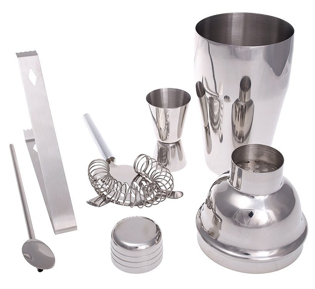 Premium 5-Piece Stainless Steel Bar Set - 18.5 oz Martini & Cocktail Shaker with Stirrer, Strainer, Double Jigger & Ice Tongs | Professional Bartending Kit for Home Bars, Parties & Mixology Enthusiasts