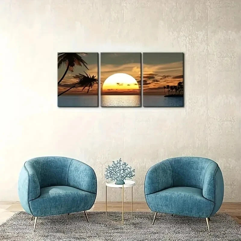 3-Piece Tropical Landscape Metal Wall Art Prints - Ready to Hang, Vibrant Beach & Palm Tree Decor for Living Room, Bedroom, Office - Perfect for Home & Office Decor