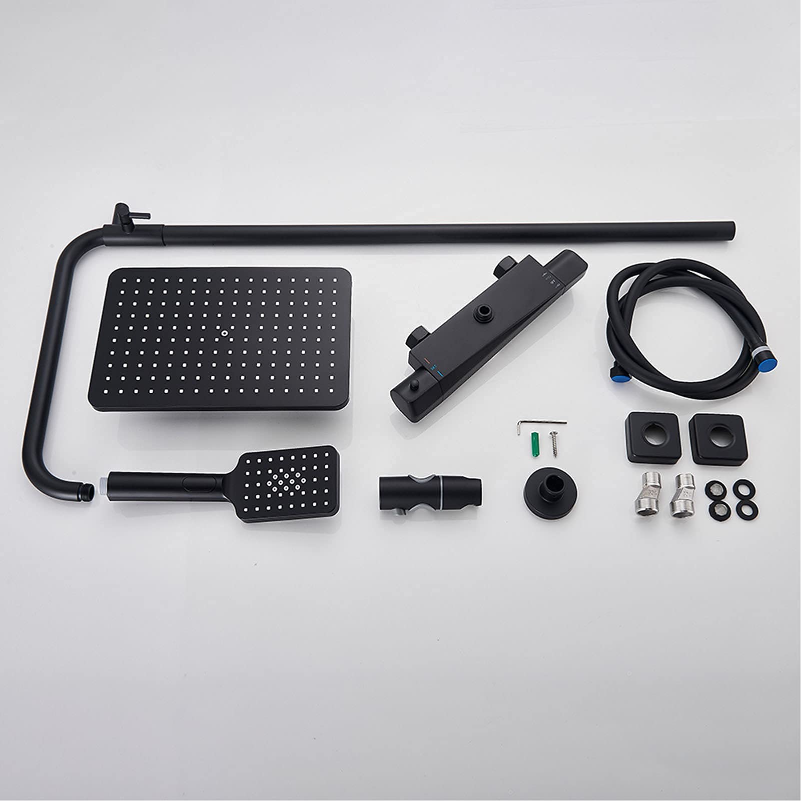 Premium Black Shower Faucet Set - Large Square Rainfall Shower Head with 3-Way Handheld Shower, Thermostatic Wall Mount System & Bathtub Mixer Tap for Luxurious Bathroom Upgrade (Ideal for Master Bath, Spa-Like Experience, Modern Home Renovation)