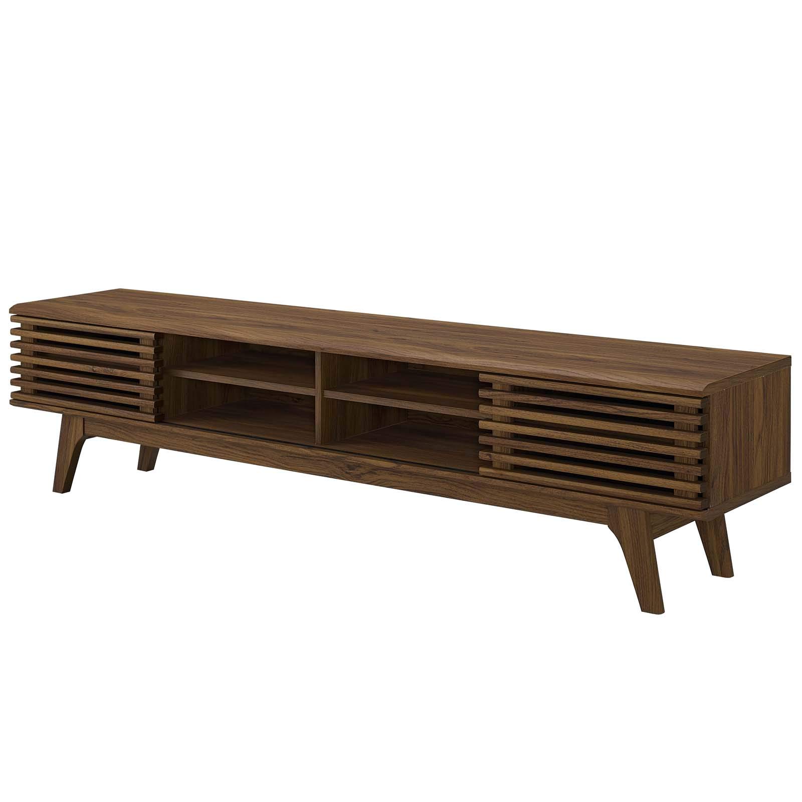 Modern Contemporary TV Stand Console Table - Solid Wood Media Entertainment Center for Living Room, Lounge, Club & Lobby - Natural Brown Finish - Perfect for Home Theater & Office Decor