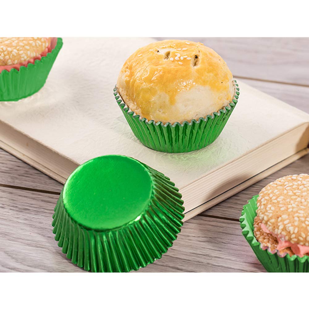 600-Piece Metallic Foil Mini Cupcake Liners - Baking Cups for Muffins, Treats & Desserts - Perfect for Weddings, Birthdays, Baby Showers (Green) - Ideal for Party Decorations, Holiday Baking & Home Kitchen Use