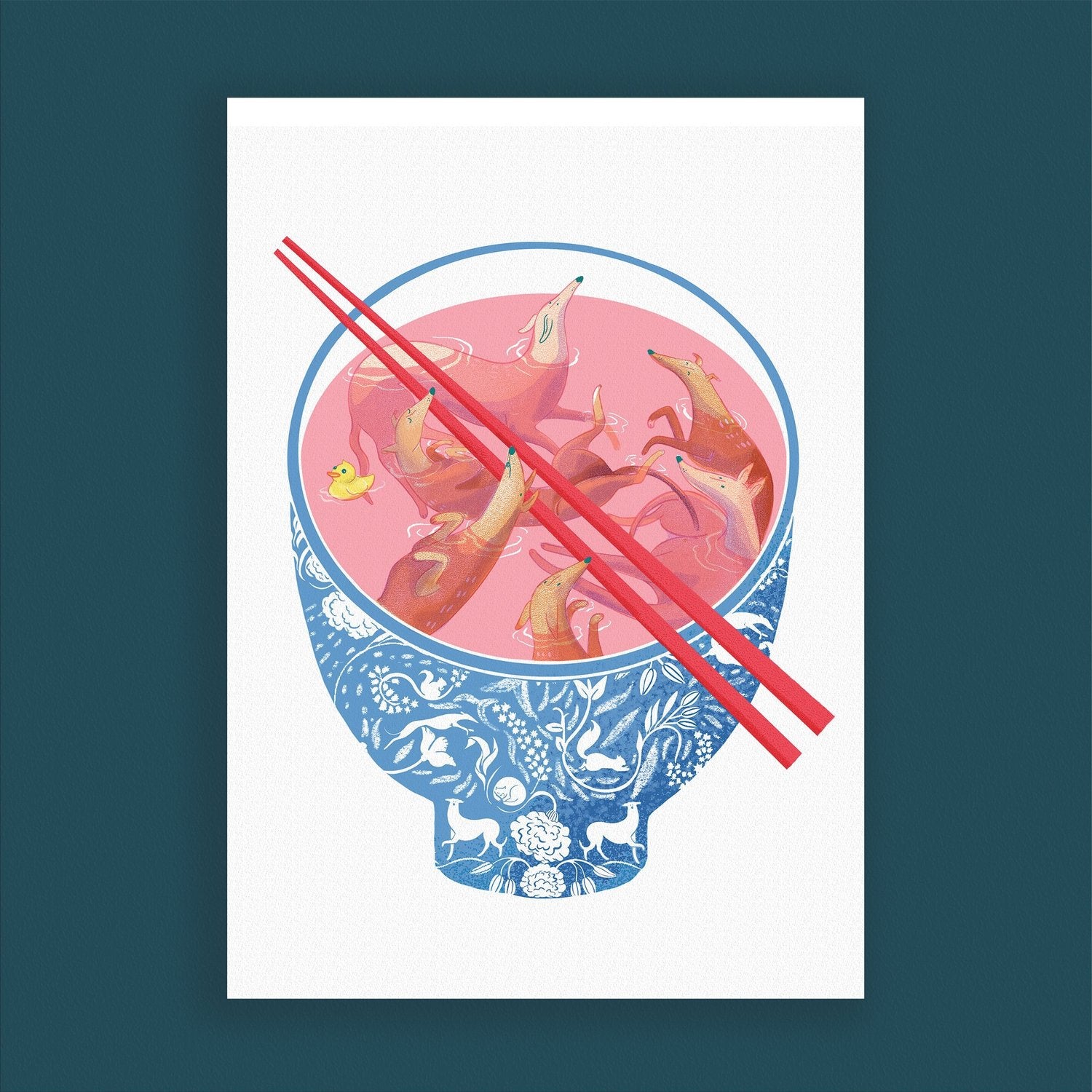 Bryony Moss Oodles of Noodles A4 Art Print - Whimsical Kitchen Decor, Perfect for Home, Office & Restaurant Wall Art