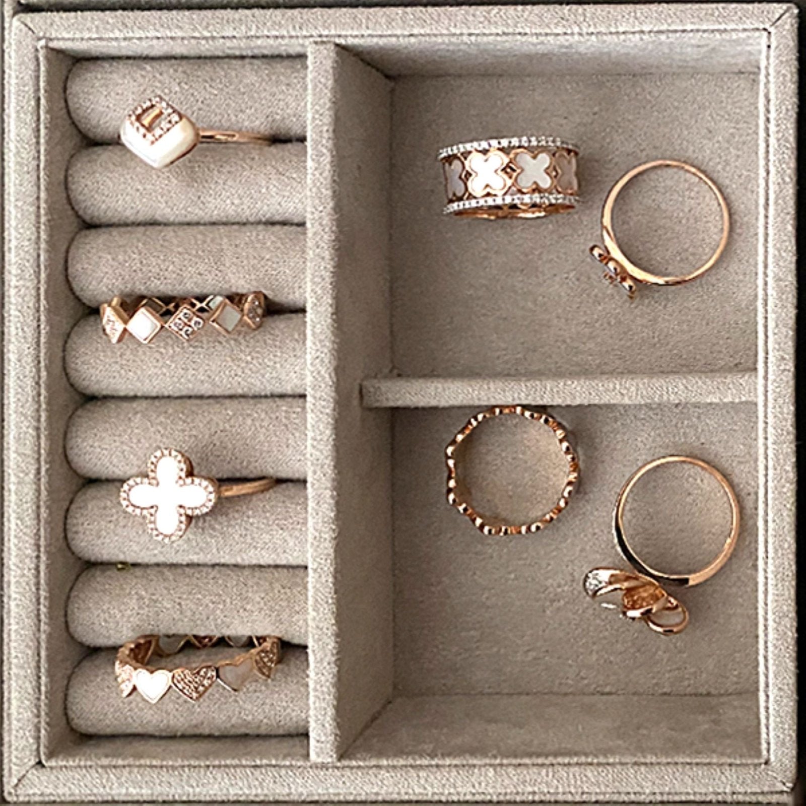 14k Rose Gold Diamond and Mother of Pearl Clover Eternity Ring - Elegant Stackable Band for Weddings, Anniversaries & Everyday Wear