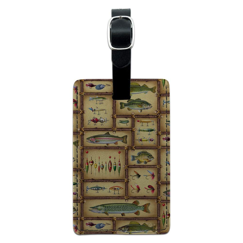 Colorful Fish & Fishing Lures Leather Luggage Tag - Rectangle Carry-On ID Tag for Suitcases, Backpacks & Travel Bags | Perfect for Travelers, Anglers & Fishing Enthusiasts