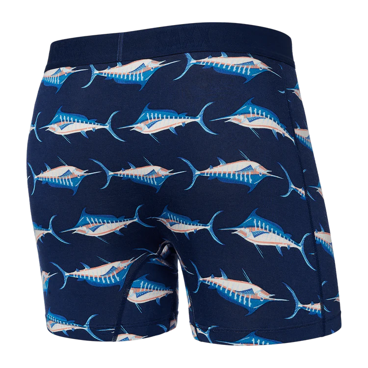 SAXX Vibe Super Soft Marlin Matrix Boxer Briefs for Men - Ultra Comfortable Underwear with Moisture-Wicking Fabric (Midnight Blue) - Perfect for Workout, Travel & Everyday Wear