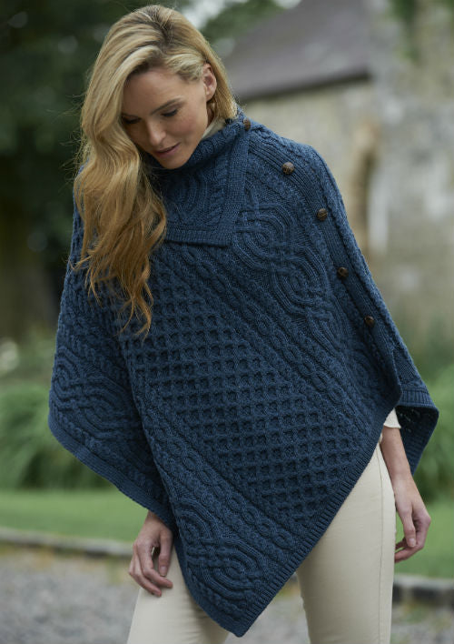 Aran Cowl Neck Poncho Sweater - Soft Chunky Knit Women's Winter Wear (4 Colors) | Cozy Fall & Winter Fashion for Casual Outings, Coffee Dates & Holiday Gatherings