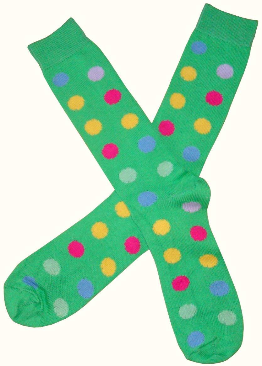Men's Spotted Mid-Calf Socks - Green & Multi-Color Striped Casual Dress Socks for Work, Office & Everyday Wear