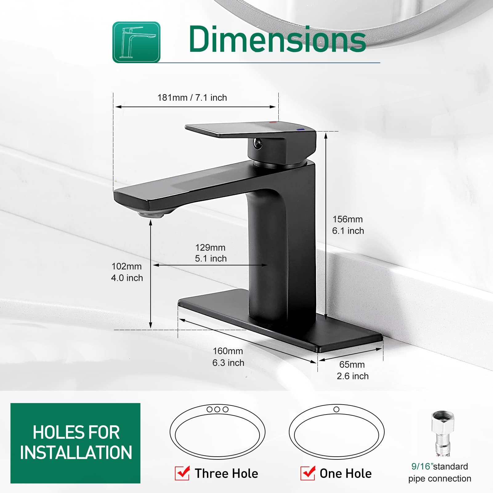 VOTON Matte Black Bathroom Faucet - Single Handle Sink Faucet with Deck Plate for Home & RV Use