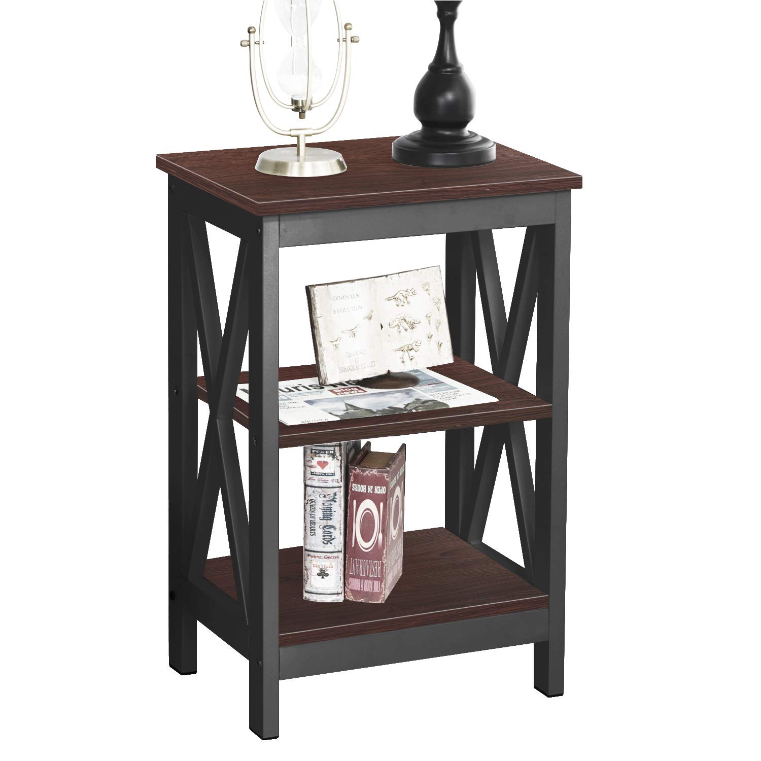 DlandHome 15.7 Inch Small Nightstand with Storage Shelf - End Table, Side Table, Sofa Table, Bedside Table for Living Room, Bedroom & Office - Brown Wooden Accent Table for Phone, Lamp & Decor