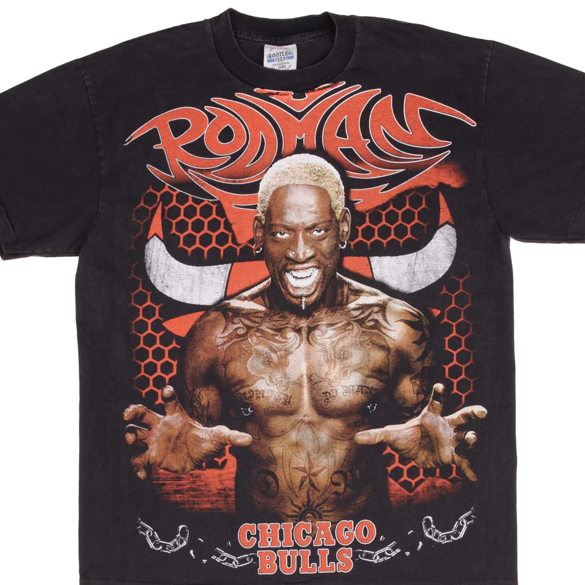 Vintage NBA Dennis Rodman Chicago Bulls All Over Print Bootleg Tee Shirt - XL Size for Men, Basketball Fan Gift & Streetwear Fashion
