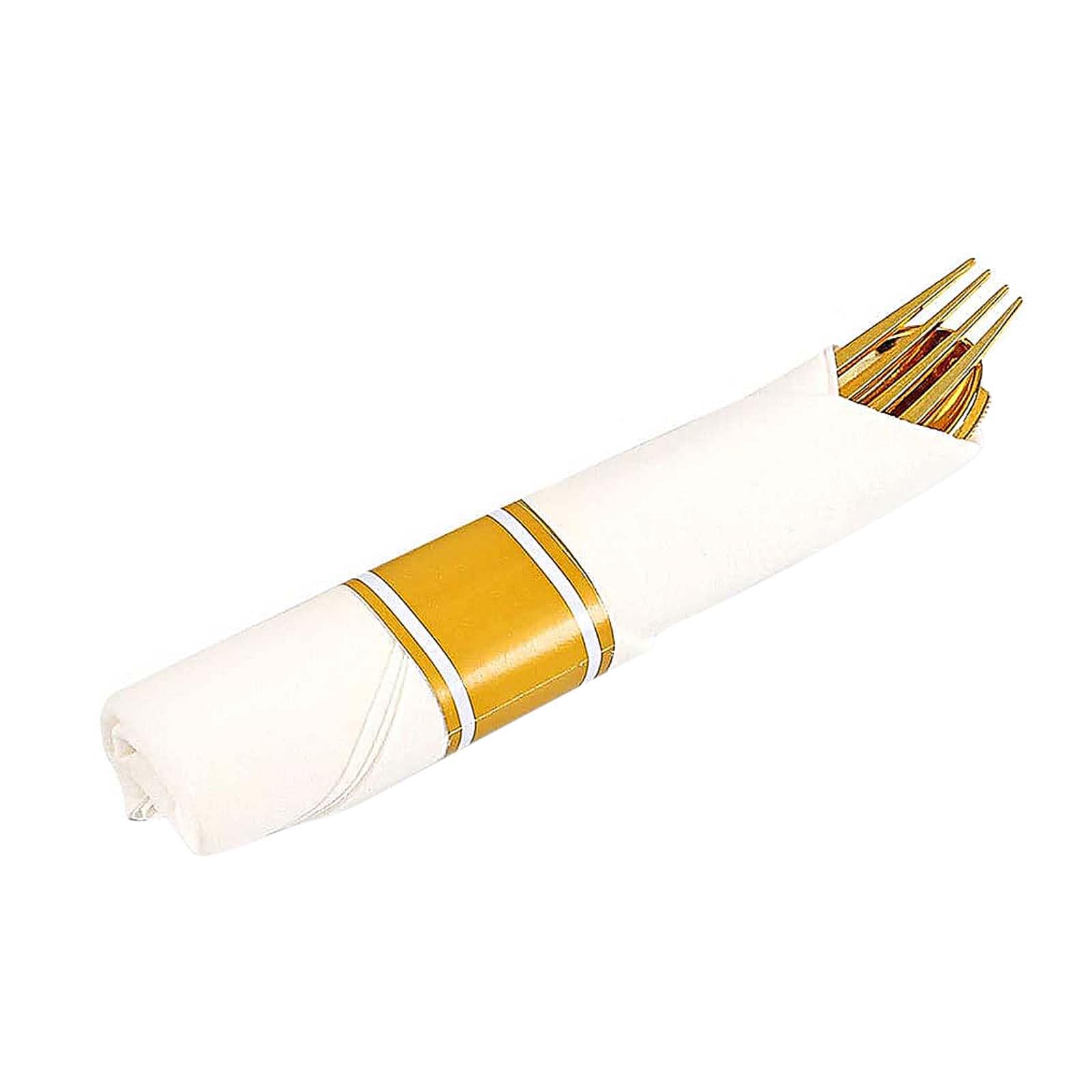 BAYZZ 24K Gold Plastic Cutlery Set - 1 Fork, 1 Knife, 1 Spoon with Matching Napkin | Elegant Disposable Silverware for Weddings, Parties, Baby Showers & Special Events | Premium Gold Utensils for Catering & Fine Dining