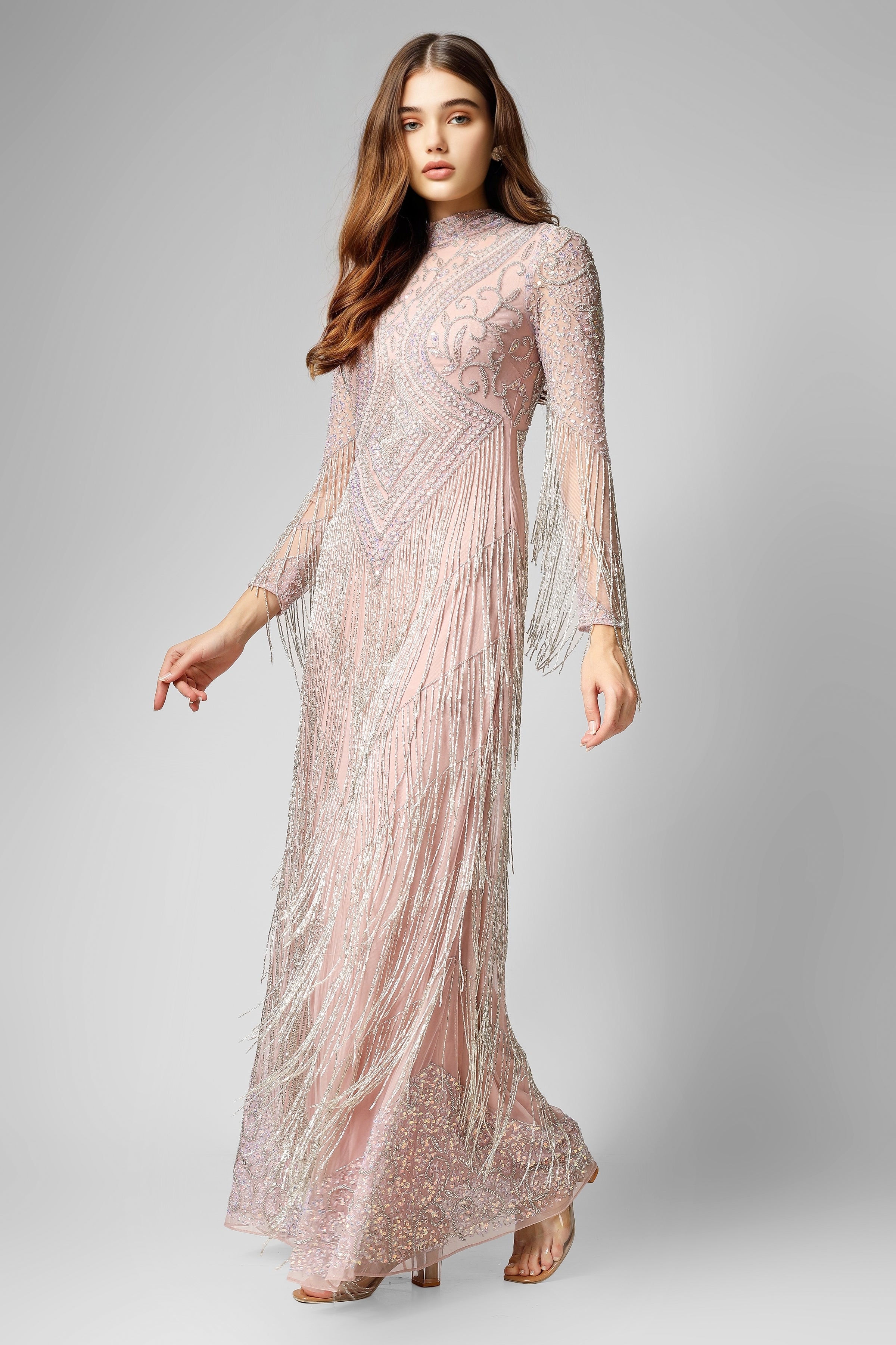 Lissy Women's Pink Fringe Maxi Dress - Boho Chic Long Flowy Summer Dress for Beach, Party & Vacation