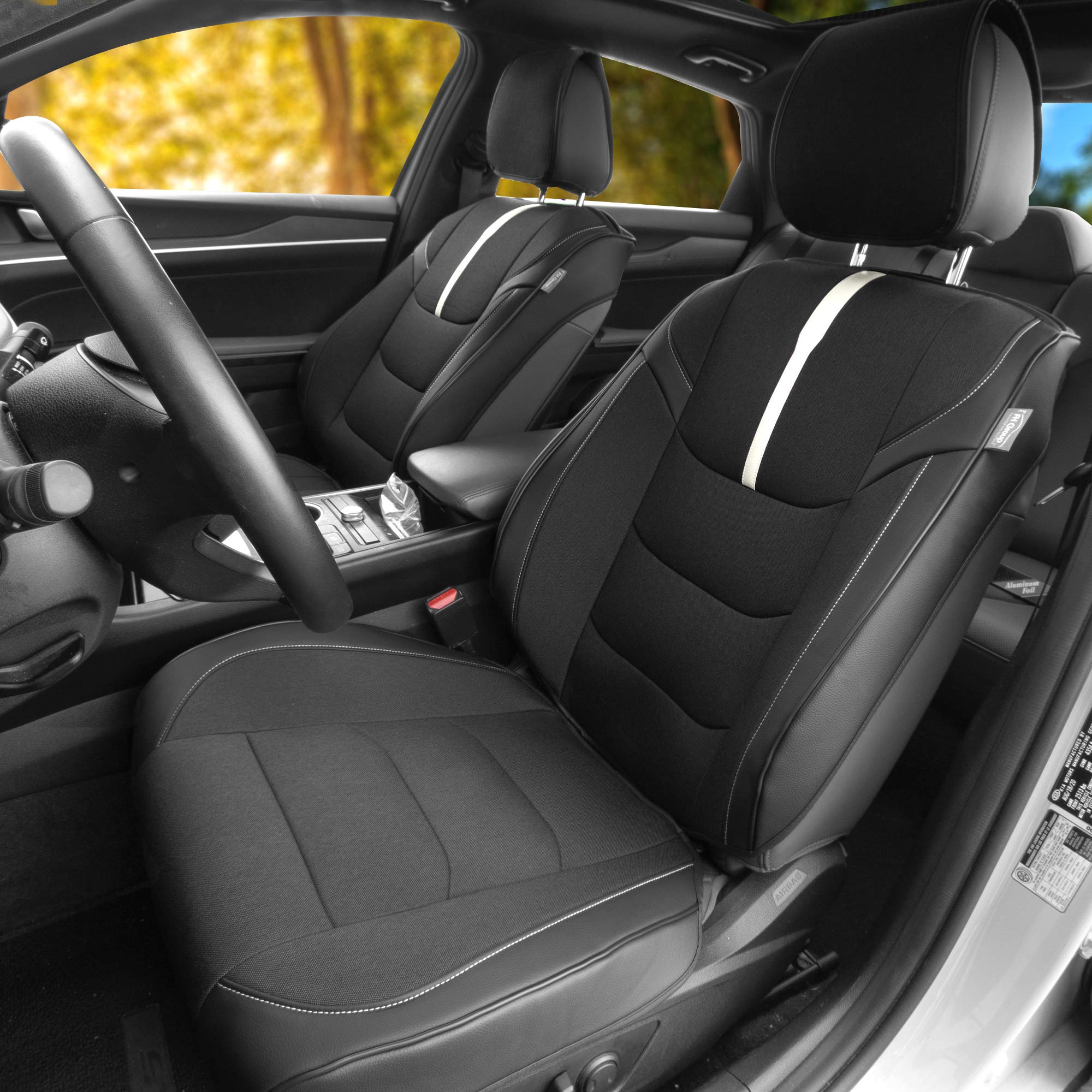 FH Group Universal Low Back Car Seat Covers - Oxford Front Set with Removable Headrest | Airbag Compatible for SUV, Sedan, Van (Beige) | Perfect for Commuting, Road Trips & Protecting Seats from Wear