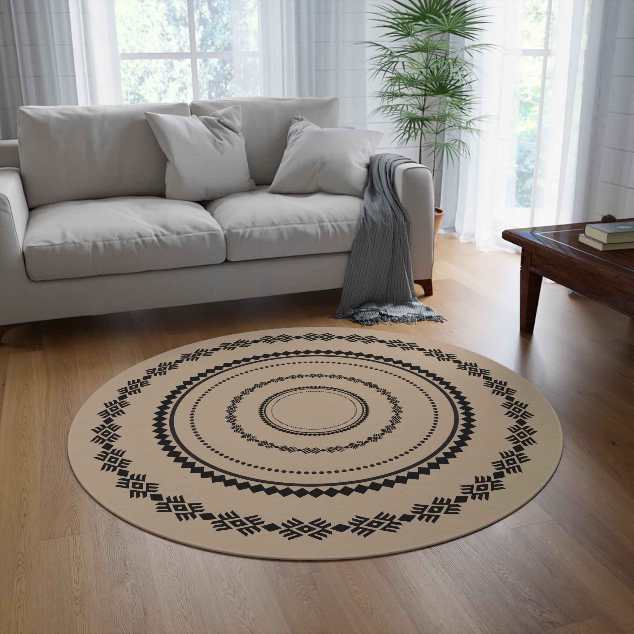 Southwestern Round Rug - Aztec Pattern Accent Rug for Bedroom, Living Room & Office - Boho Chic Home Decor for Cozy Spaces