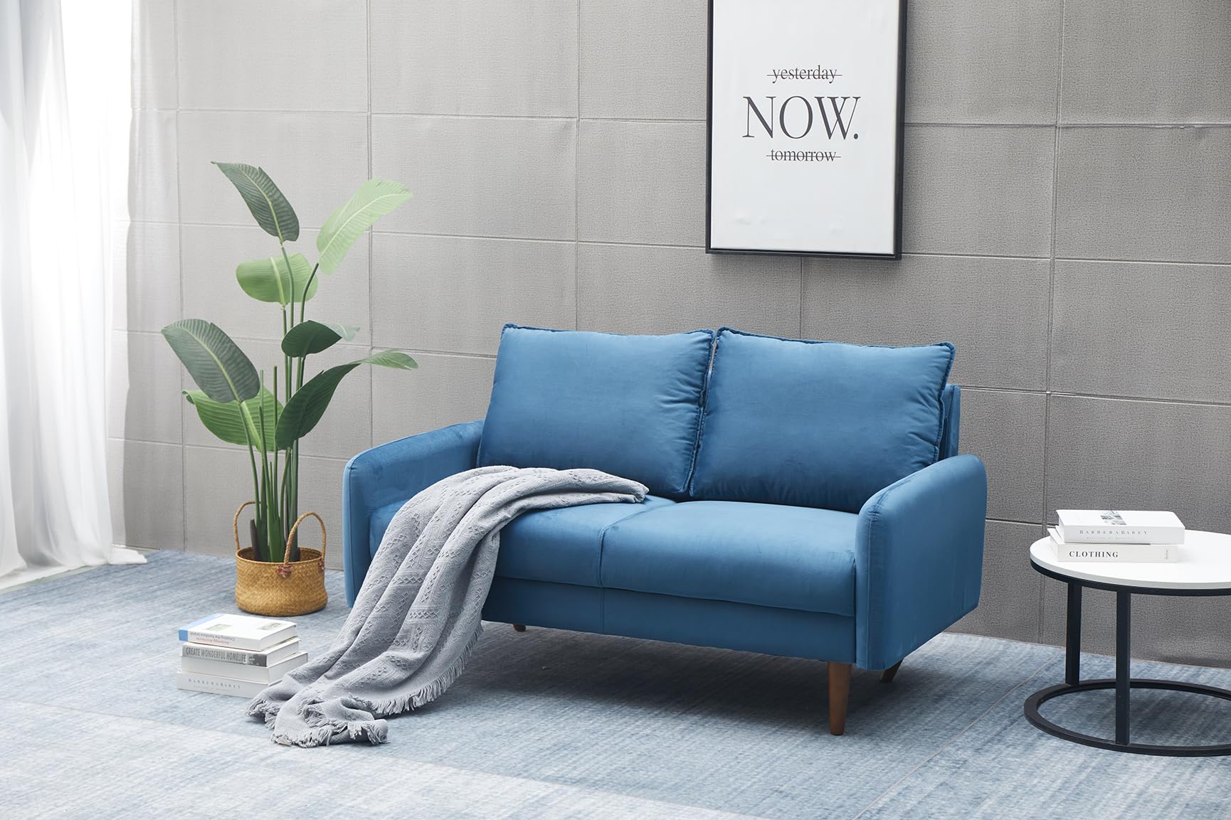 Prussian Blue Aurora Velvet Loveseat Sofa for Living Room - Luxurious Small Couch for Cozy Home Decor & Relaxation