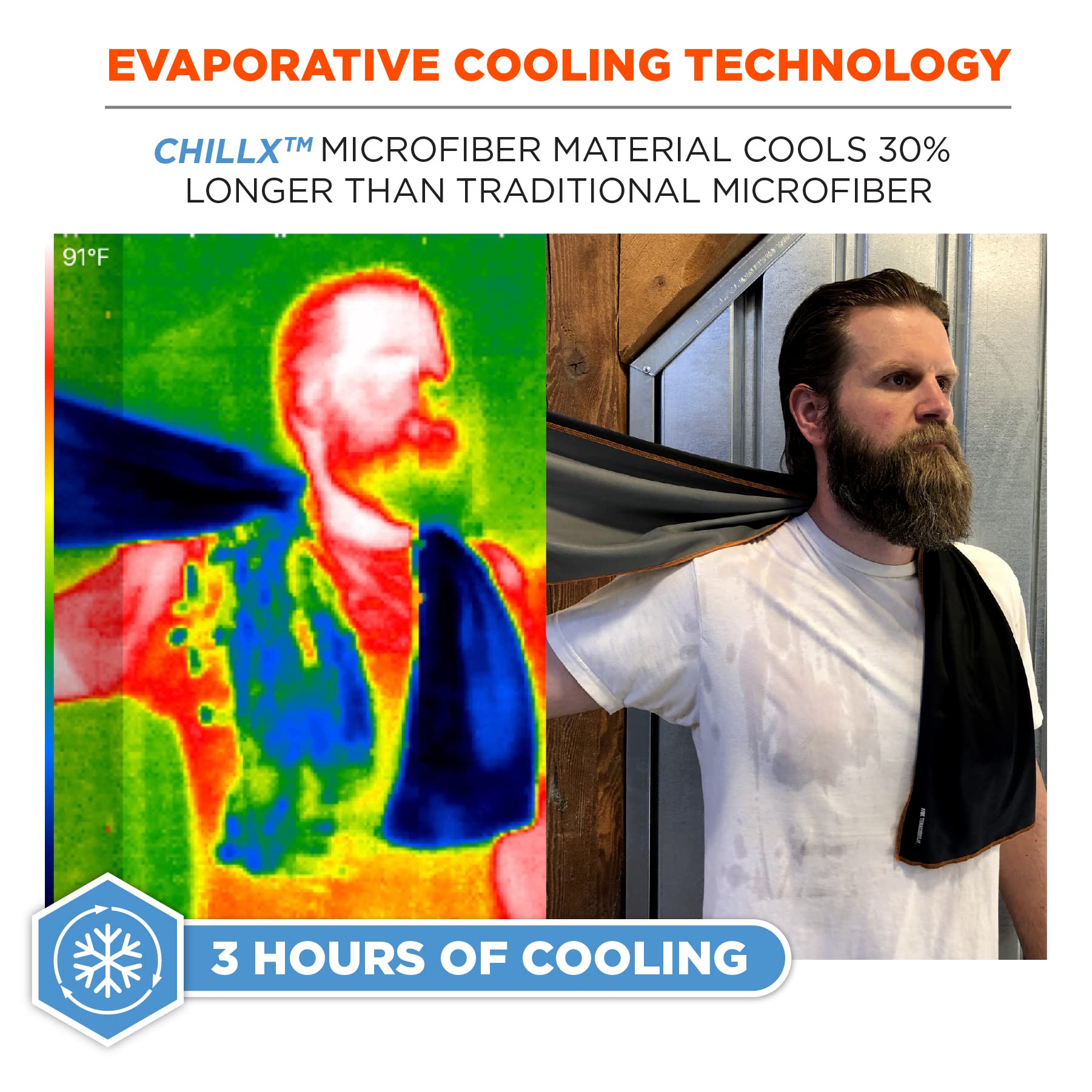 Ergodyne Chill Its 6602MF Cooling Towel - Soft Microfiber, UPF 50+ Sun Protection, 41