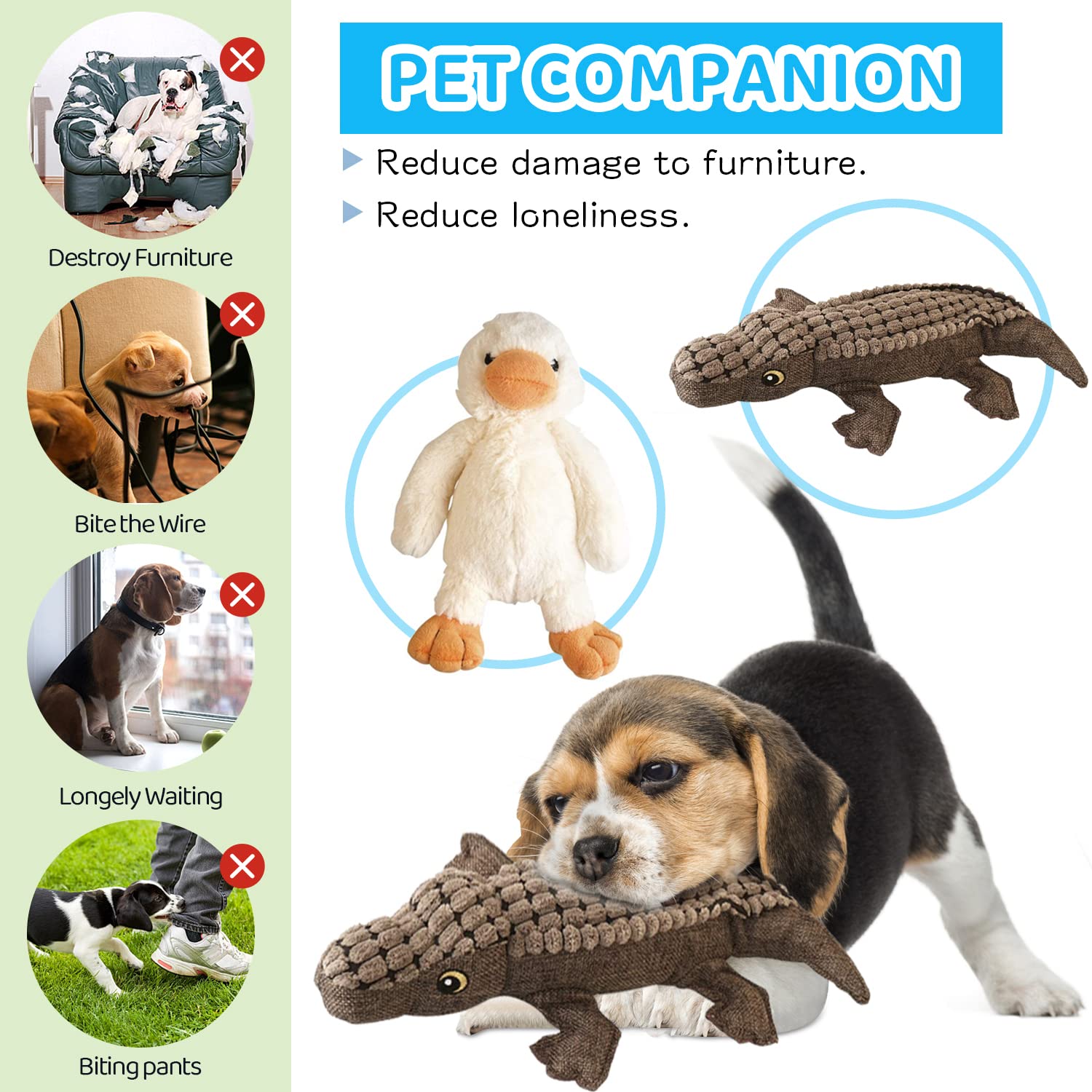 Durable 3-Pack Squeaky Plush Dog Chew Toys for Small, Medium & Large Dogs - Cute Duck, Horse & Crocodile Puppy Teething Toys | Perfect for Playtime, Training & Anxiety Relief