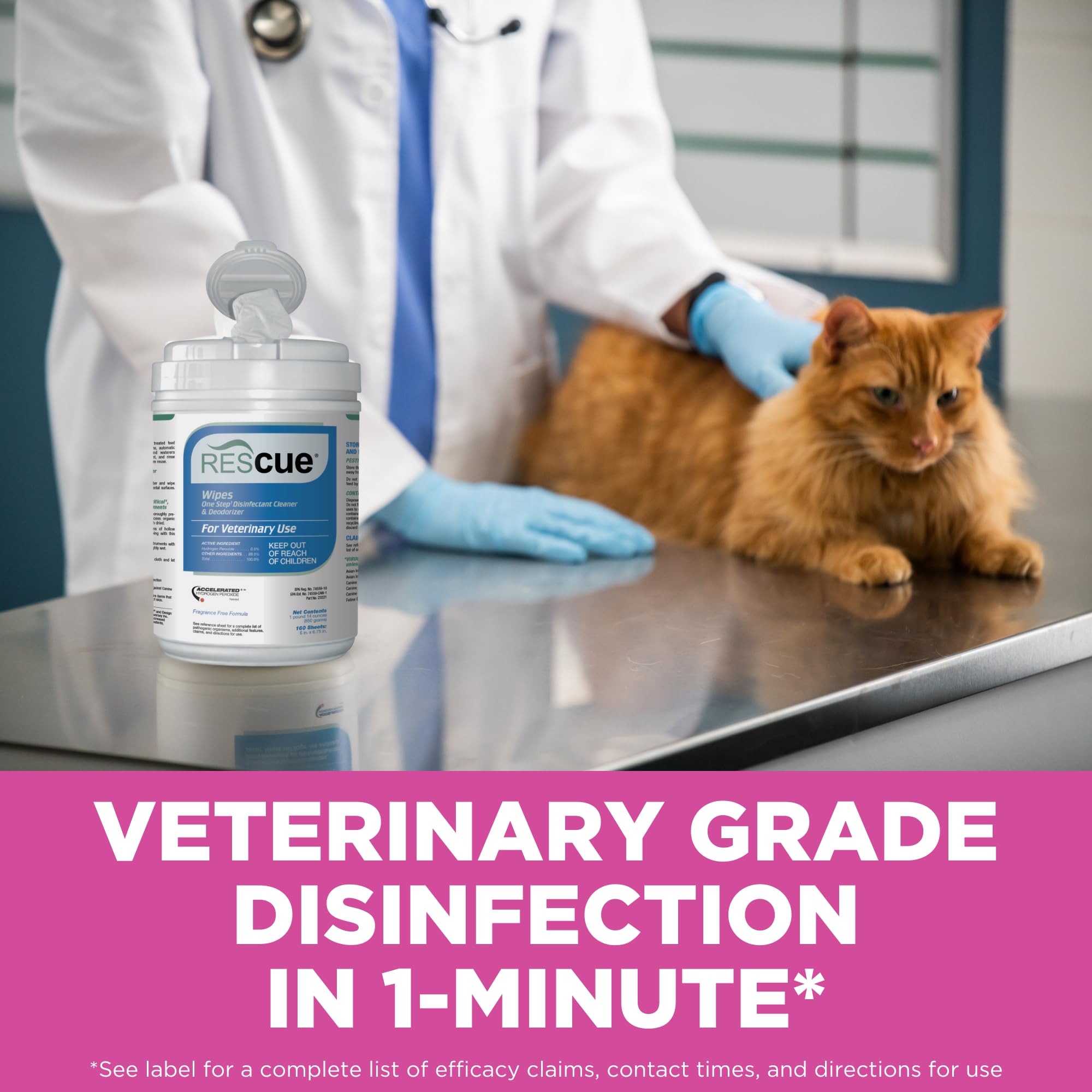 REScue One-Step Disinfectant Cleaner & Deodorizer Wipes - 160 Count (Pack of 12) | Veterinary Grade Sanitizing Wipes for Kennels, Litter Boxes, Pet Grooming & Vet Clinics | Kills Germs & Eliminates Odors | Safe for Pets & Surfaces