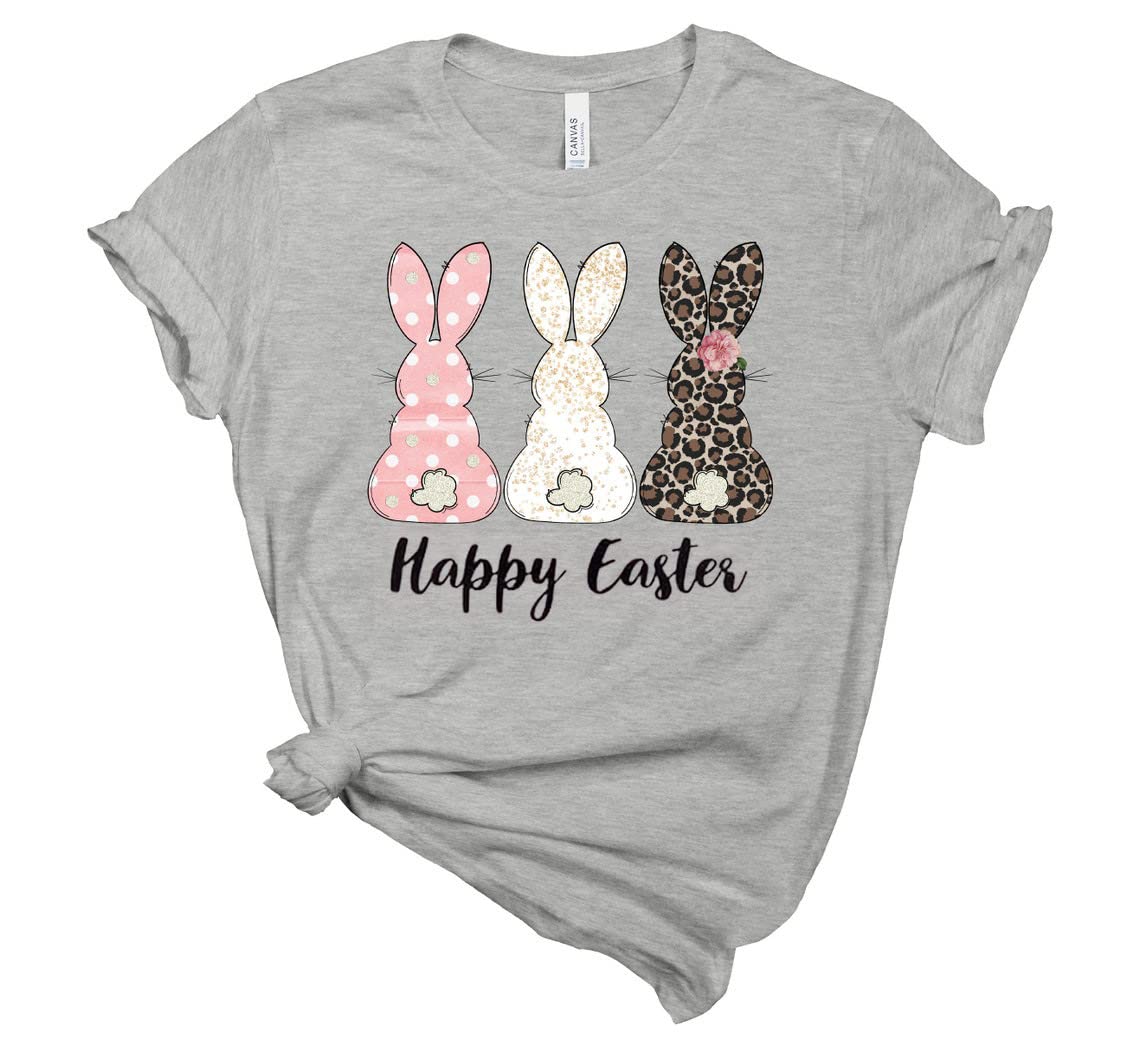 Happy Easter Bunny Rabbit Graphic T-Shirt for Women - Cute Easter Day Gift Tee for Spring Celebrations & Family Gatherings