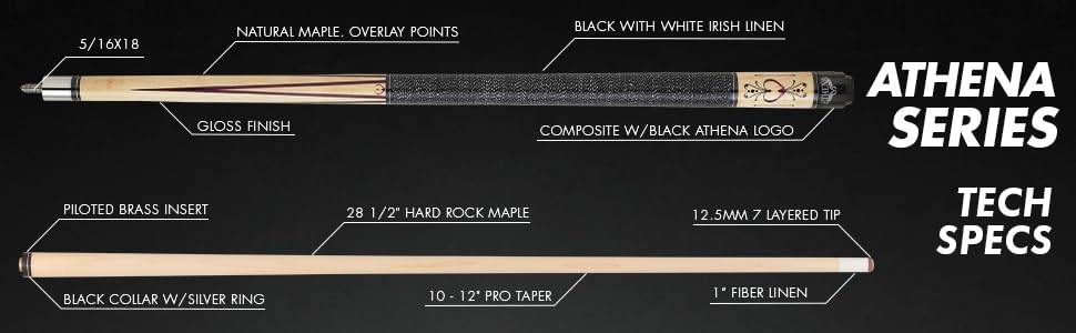 Athena ATH13 Heart Pin Stripe Pool Cue Stick - Professional Billiard Cue for Precision Shots | Perfect for Home Game Rooms, Bars & Pool Halls